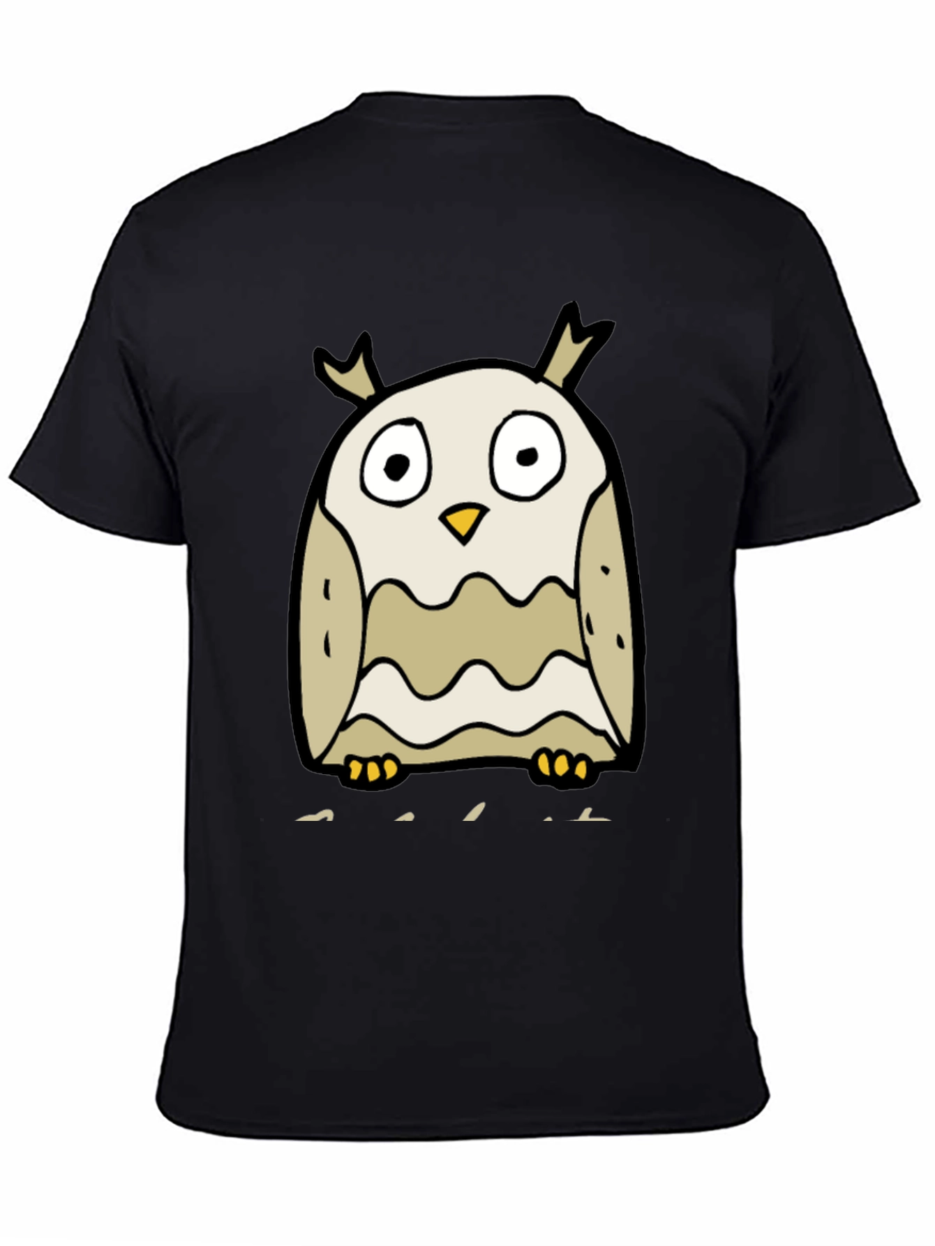 Cartoon Owl Graphic Tee - Black Cotton Blend - 4