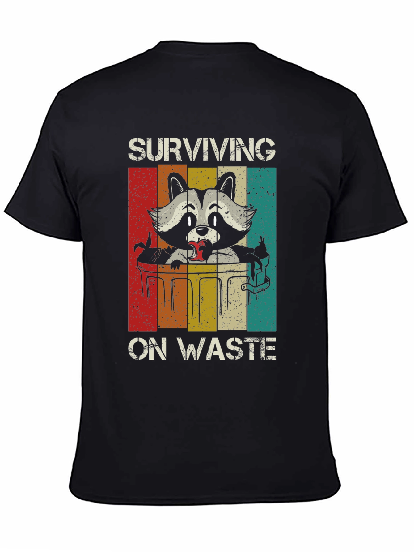 Black Surviving on Waste Raccoon Graphic Tee view 4
