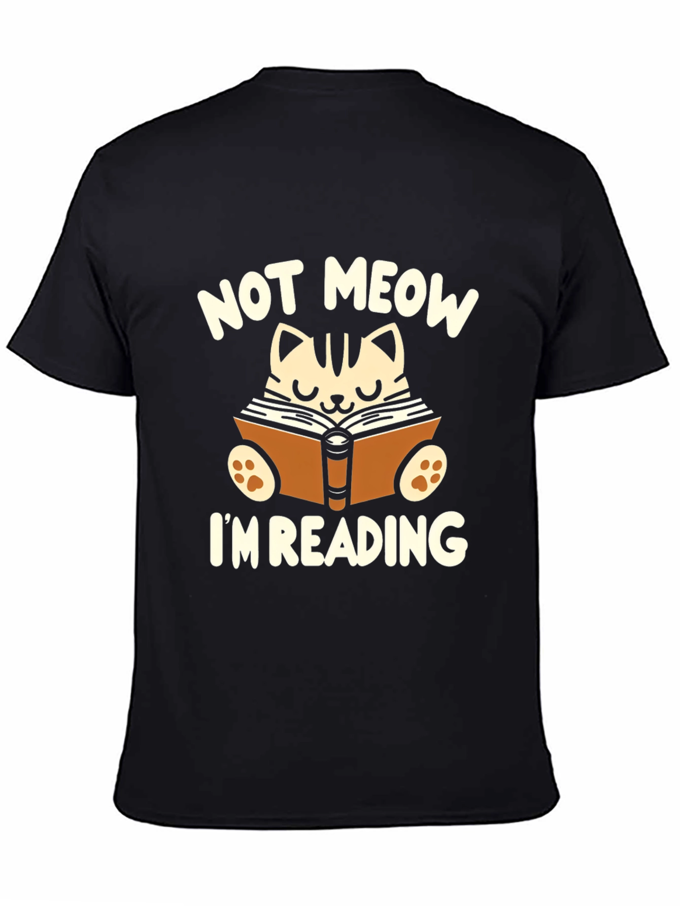 Black Funny Cat Reading Book T-Shirt view 4