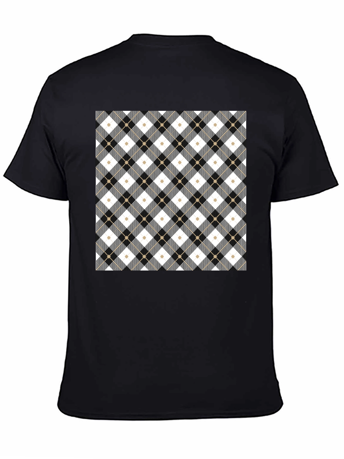 Black Stylish Argyle Pattern Black T-Shirt view 4