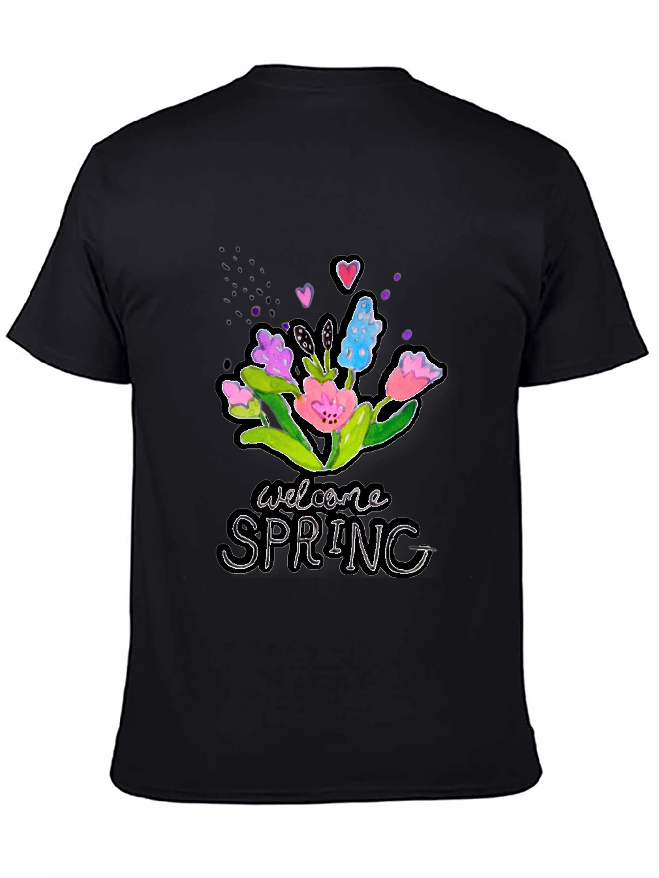 Black Welcome Spring Floral Graphic T-Shirt view 4