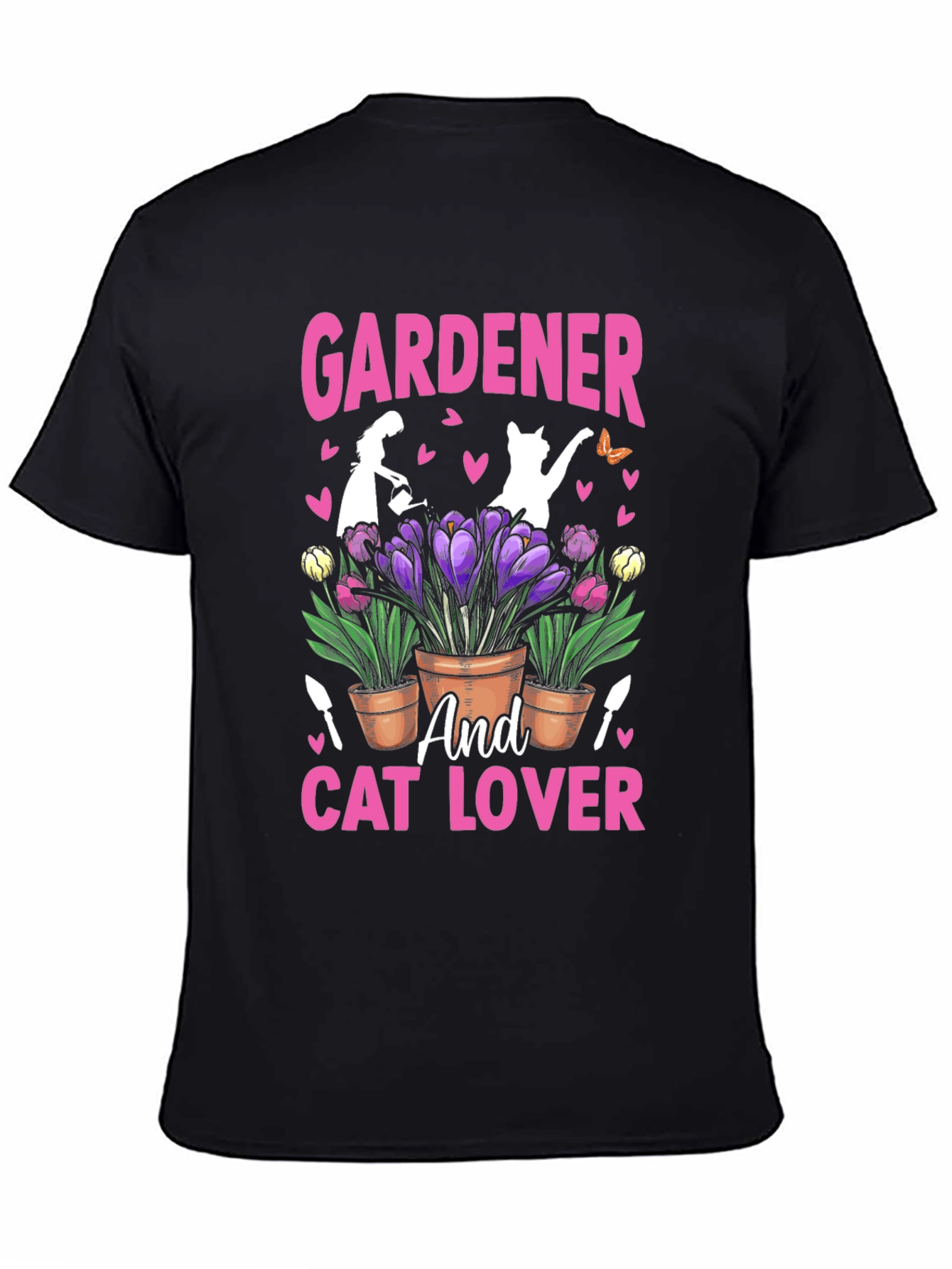 Black Gardener and Cat Lover T-Shirt view 4