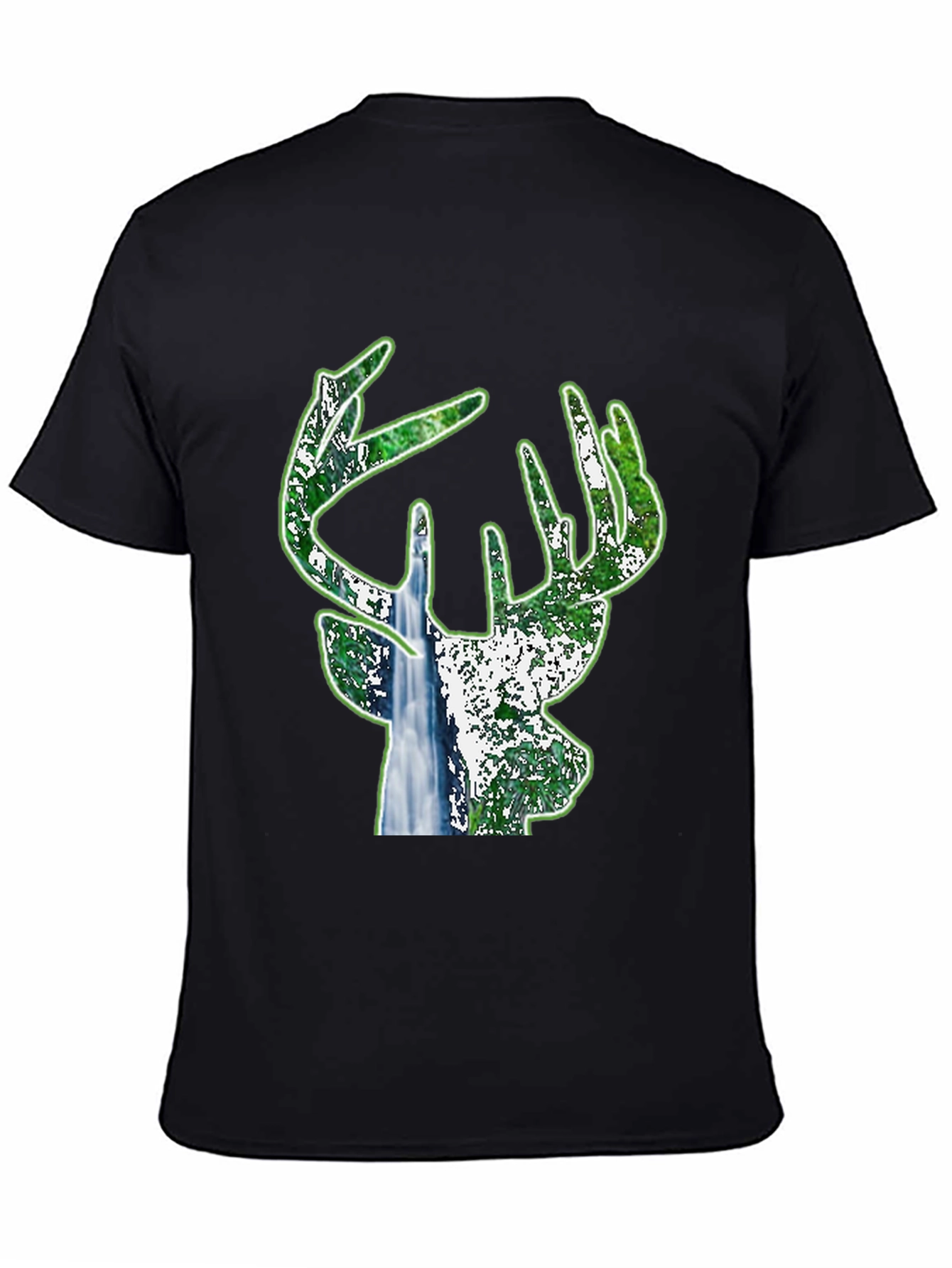 Black Deer Silhouette Nature T-Shirt - Black view 4