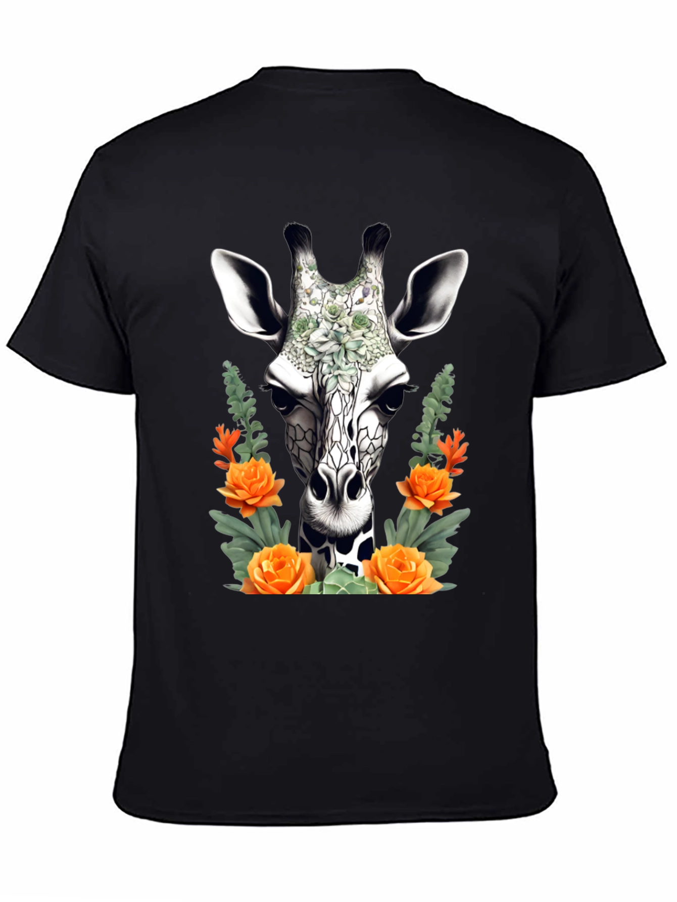 Black Floral Giraffe T-Shirt - Unique Animal Graphic Tee view 4