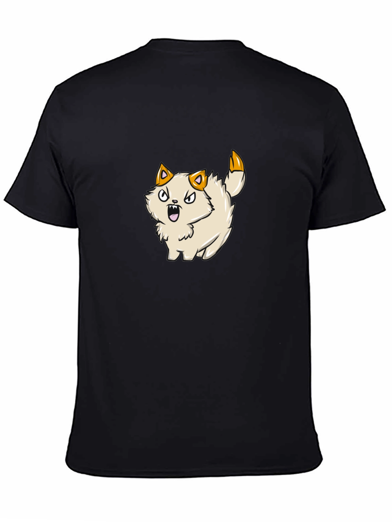 Black Angry Kitten Cartoon Black T-Shirt view 4