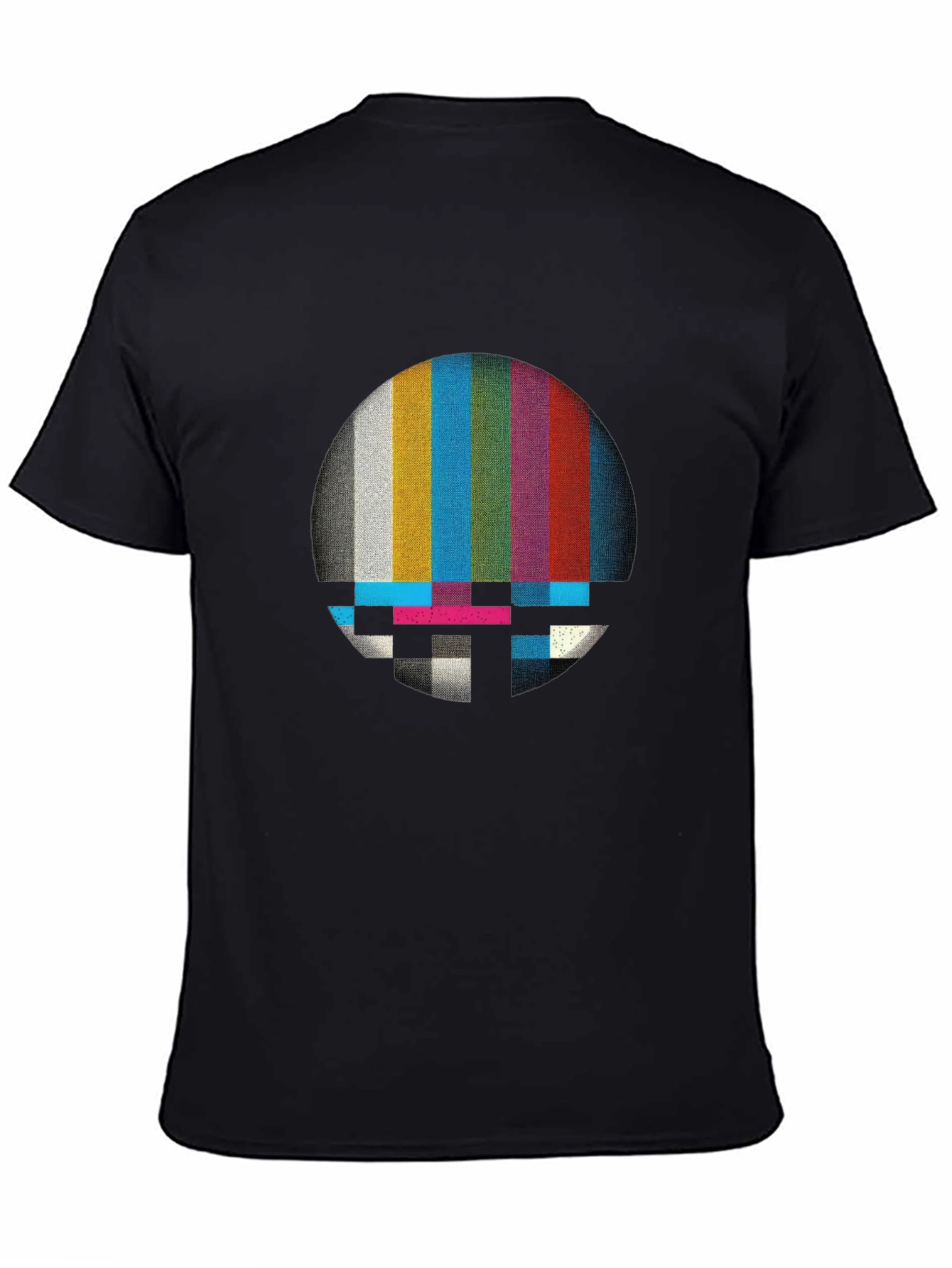 Black Retro Glitch T-Shirt - Vintage TV Test Pattern view 4