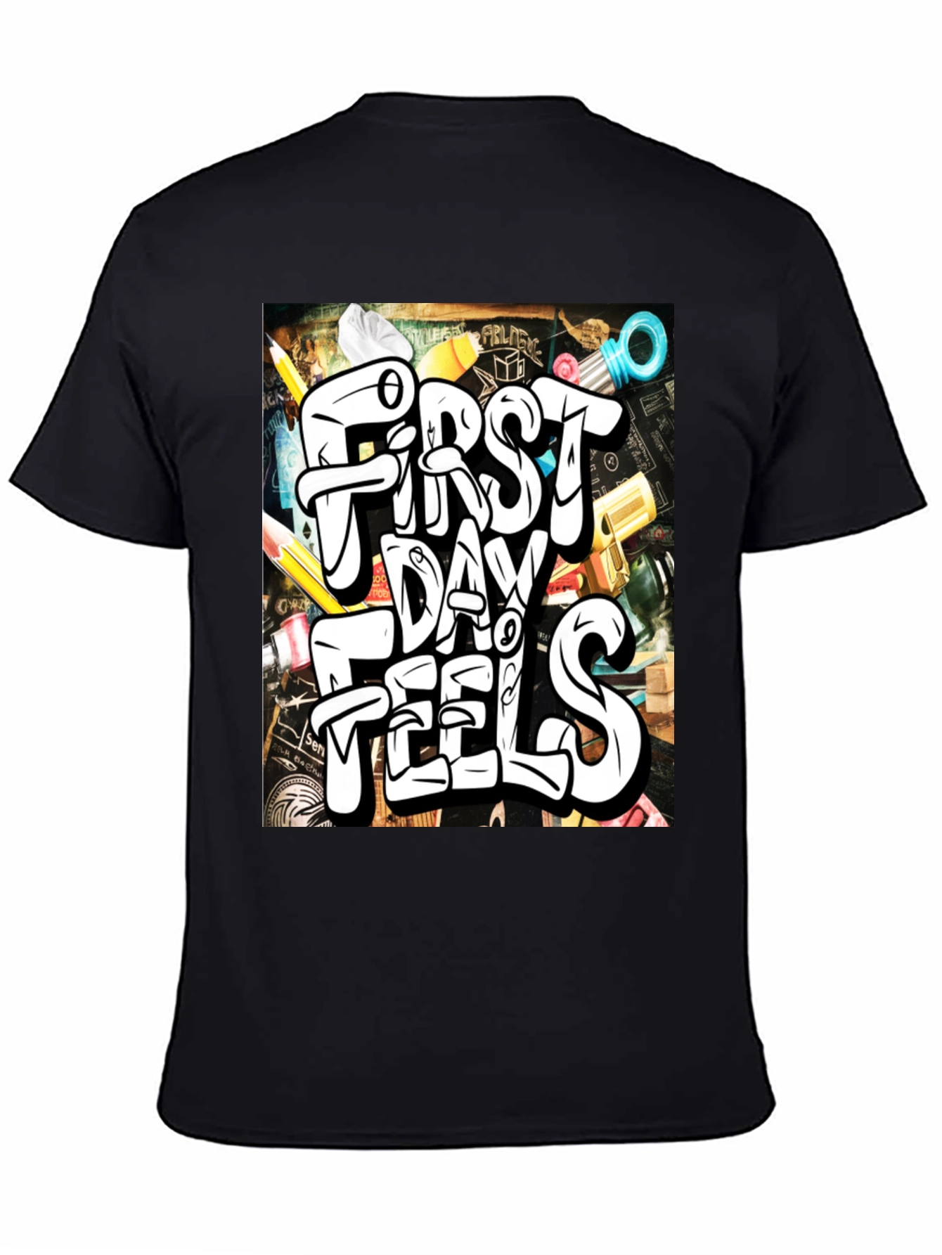Black First Day Feels Graphic Tee - Cool Back-to-School T-Shirt view 4