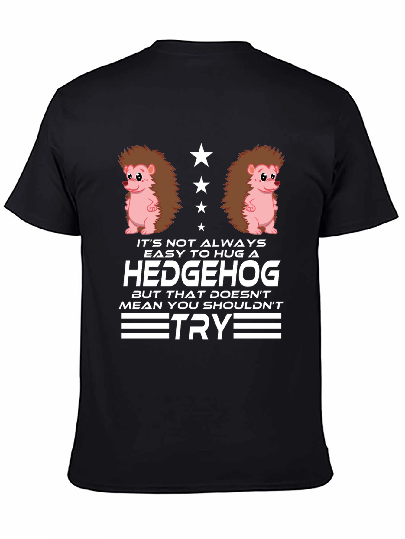 Black Hedgehog Hug Graphic T-Shirt - Funny Animal Tee view 4