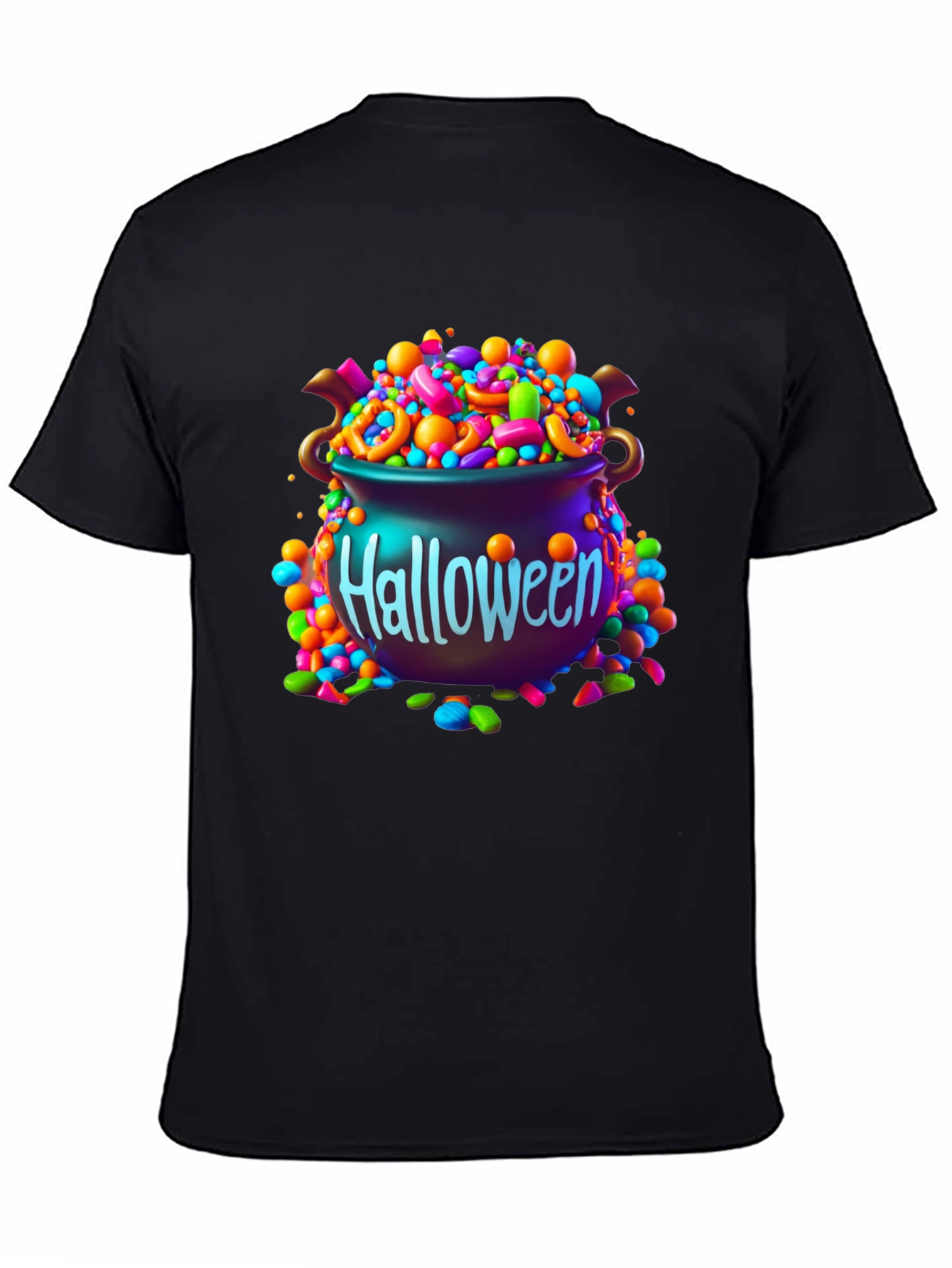 Black Halloween Candy Cauldron Graphic Tee view 4