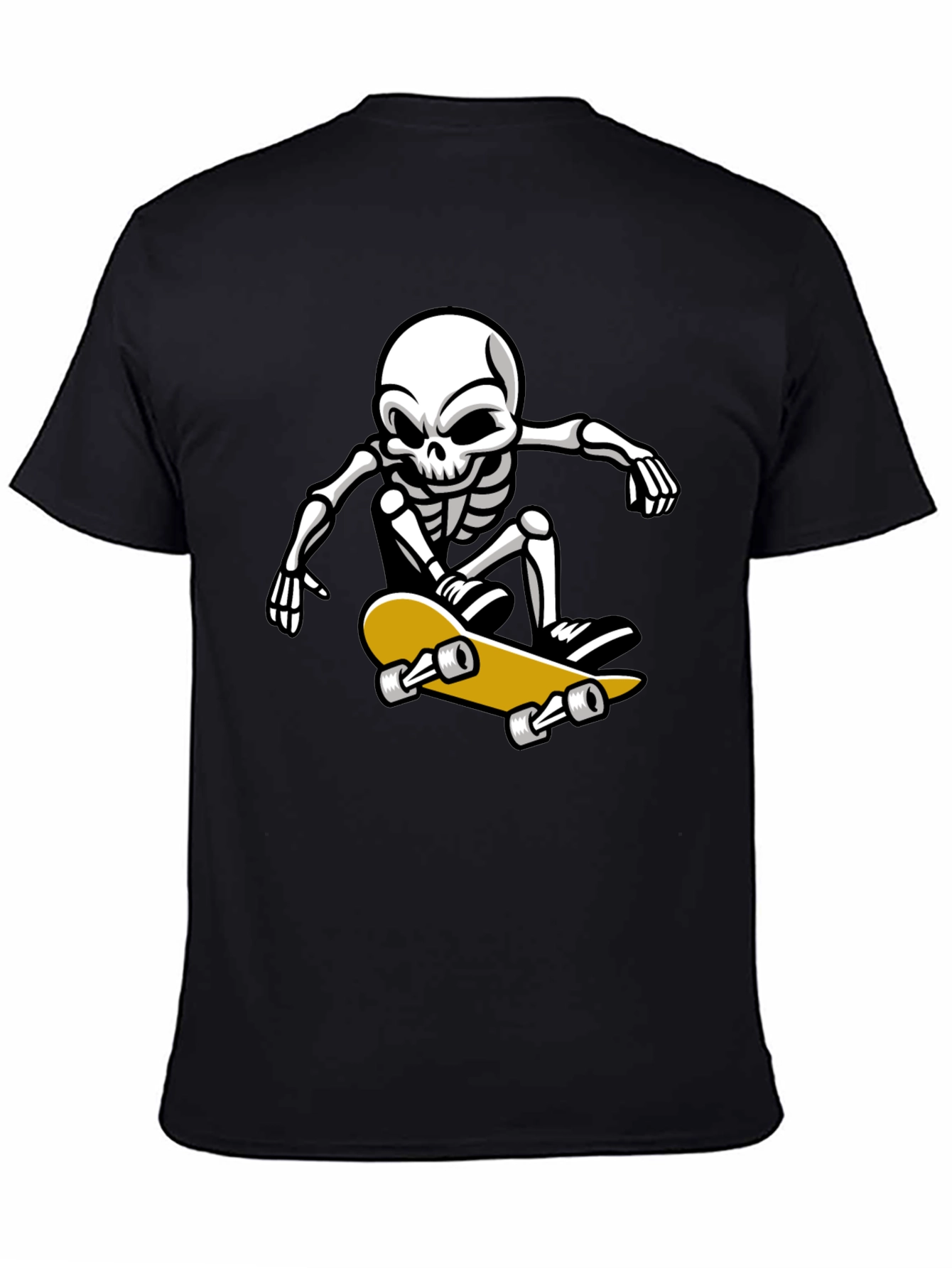 Black Cool Skeleton Skateboarder Graphic T-Shirt view 4