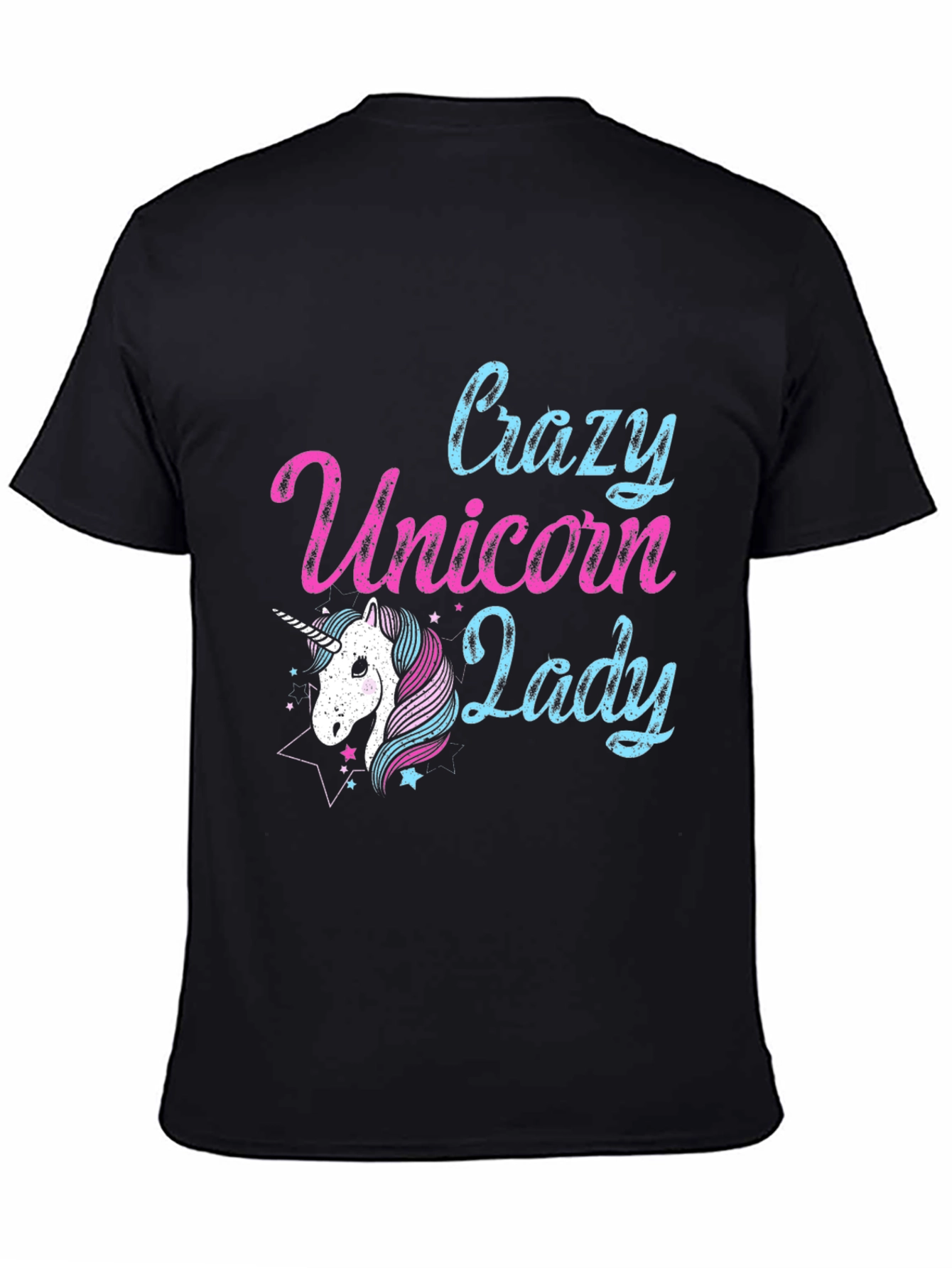 Black Crazy Unicorn Lady T-Shirt - Black view 4