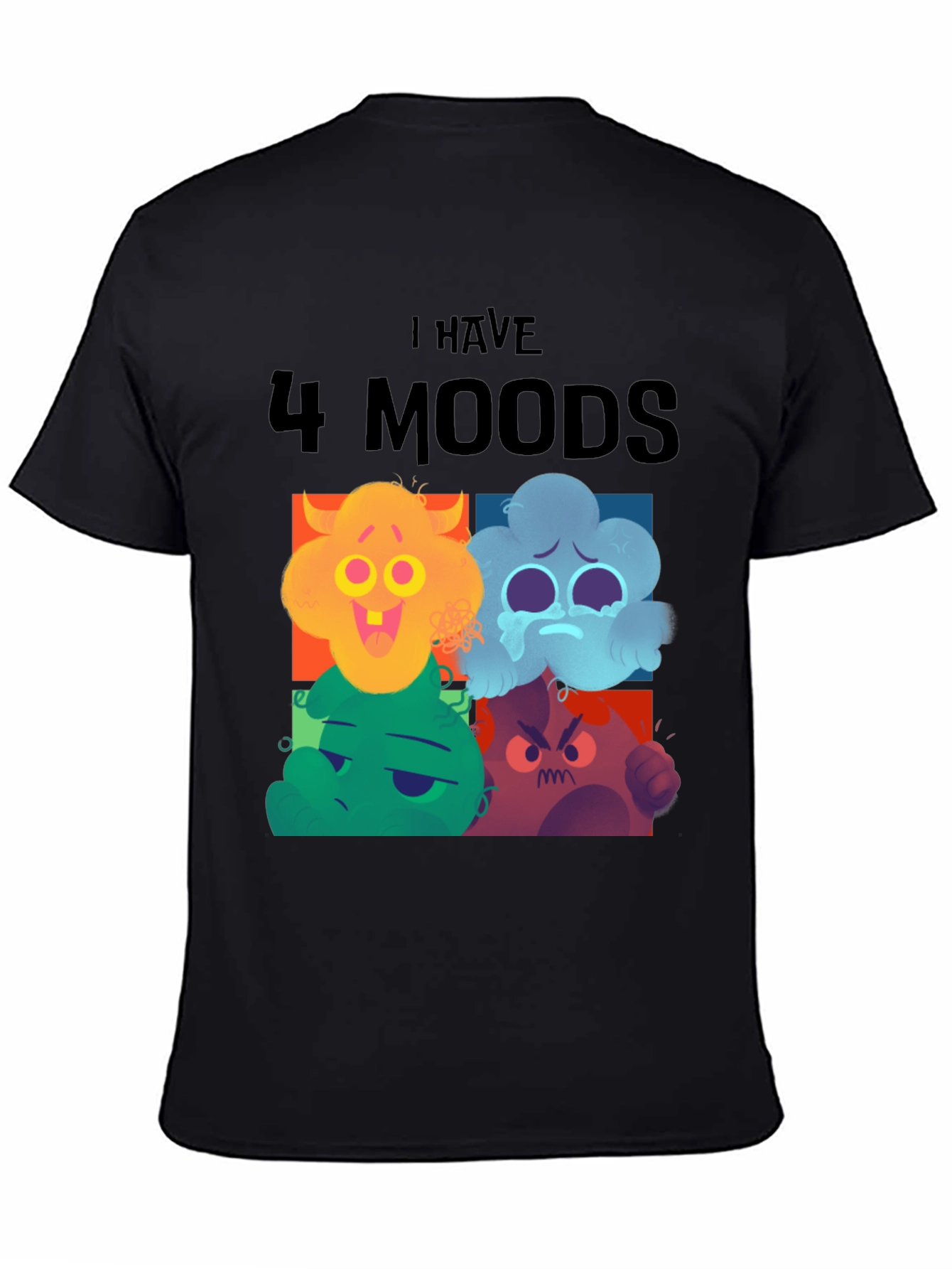 Black 4 Moods T-Shirt, Funny Faces, Black Tee, Casual Wear view 4
