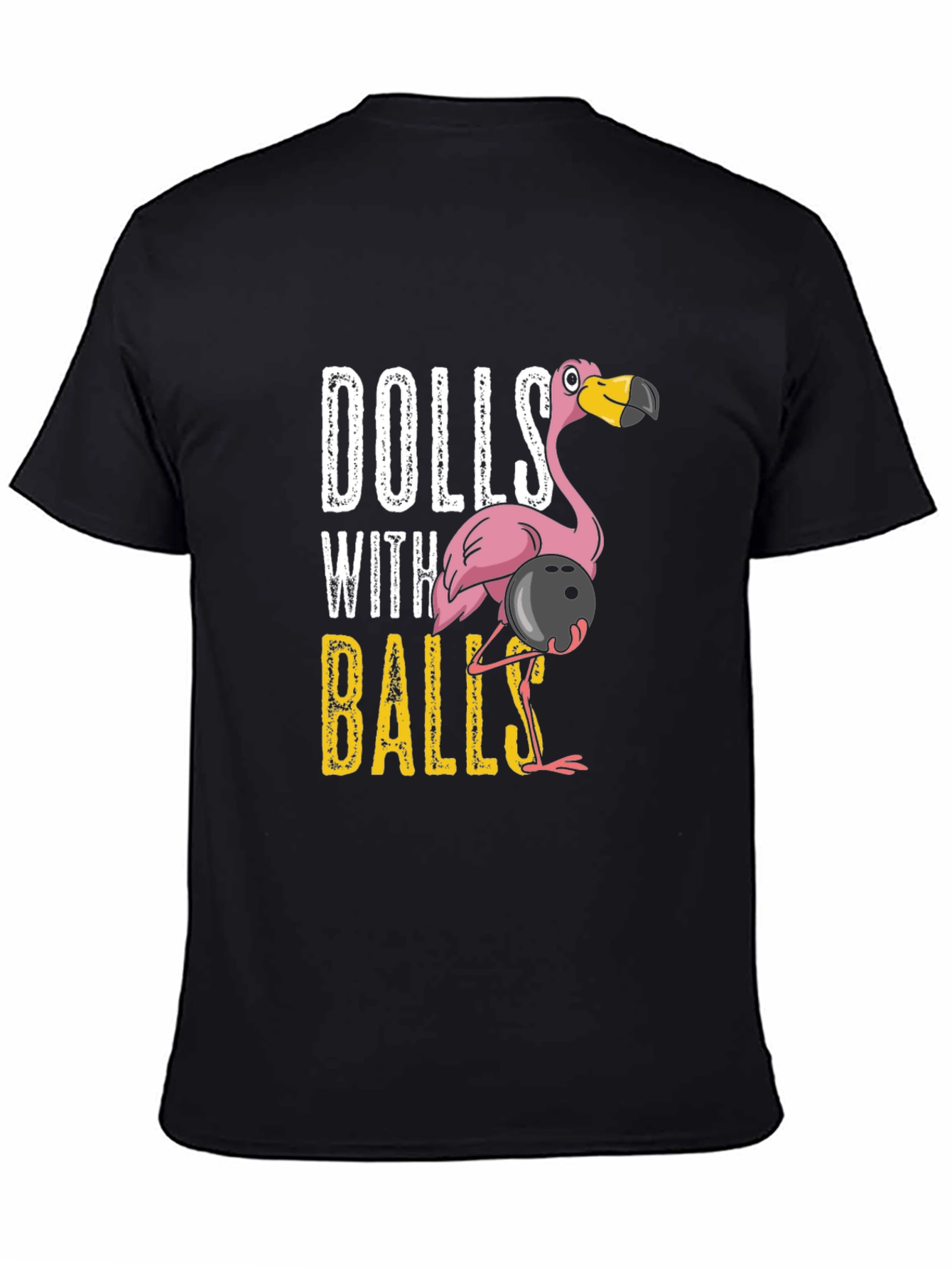 Black Dolls With Balls Flamingo Bowling Graphic T-Shirt view 4