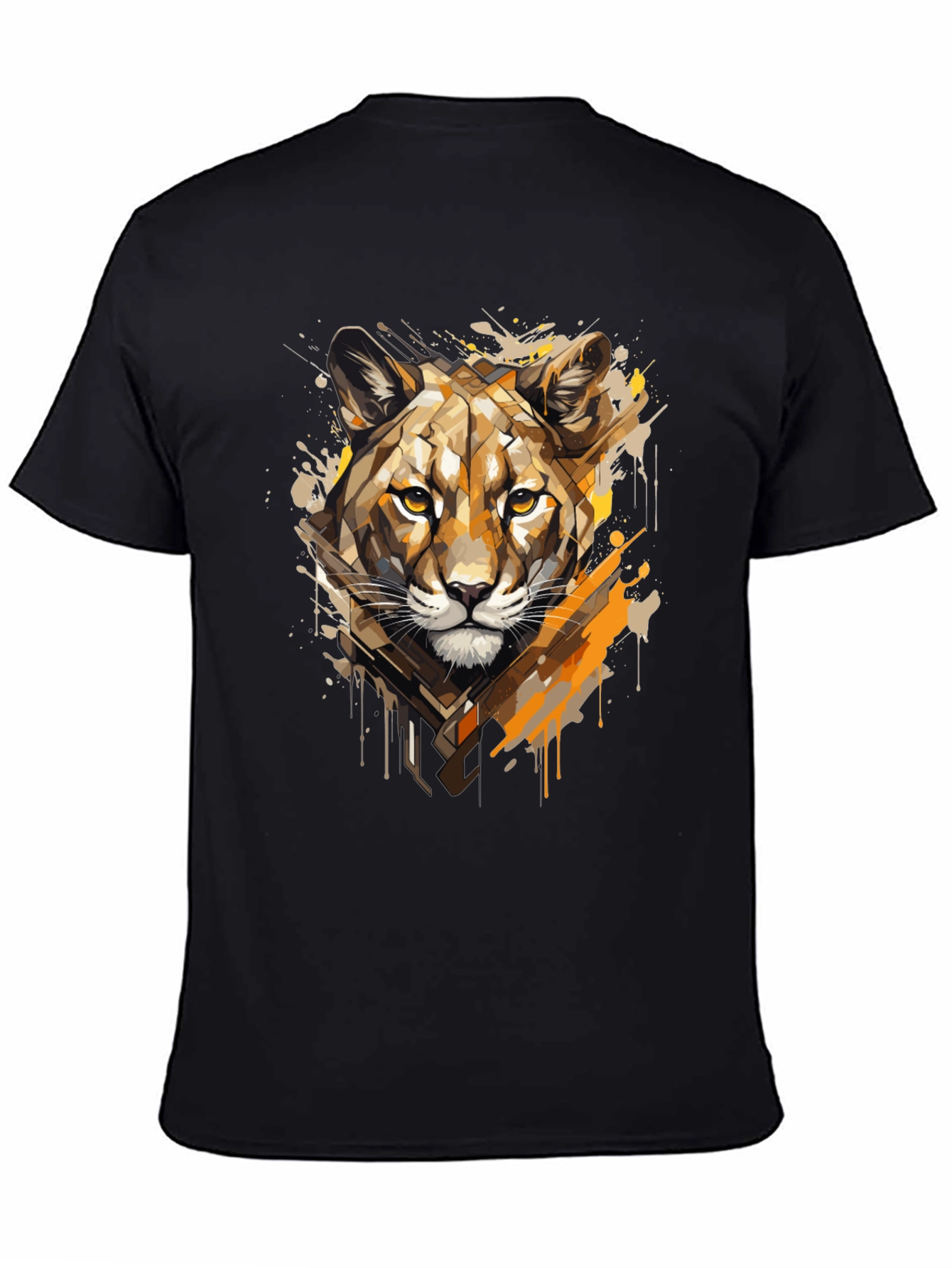 Black Abstract Geometric Puma Graphic Tee - Black view 4