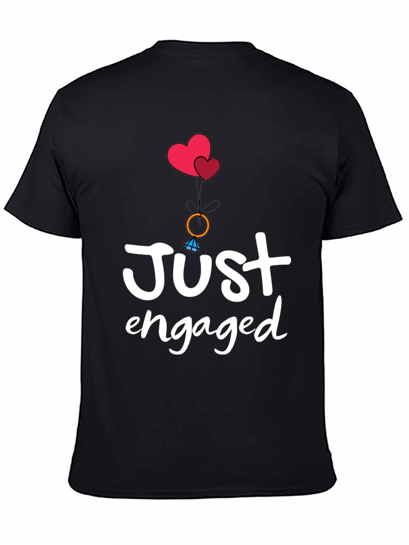 Black Just Engaged T-Shirt - Romantic Graphic Tee view 4