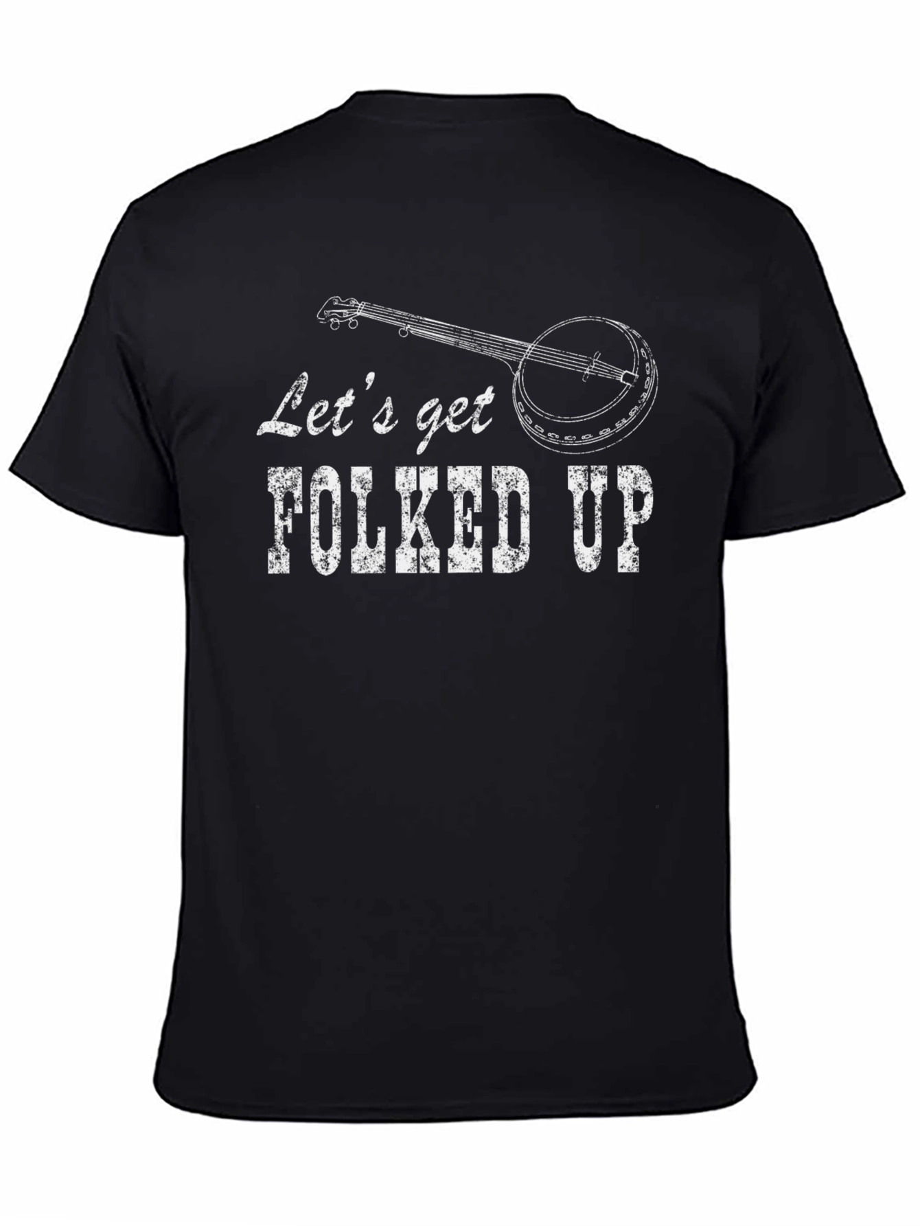 Black Let's Get Folked Up T-Shirt - Banjo Graphic Tee view 4