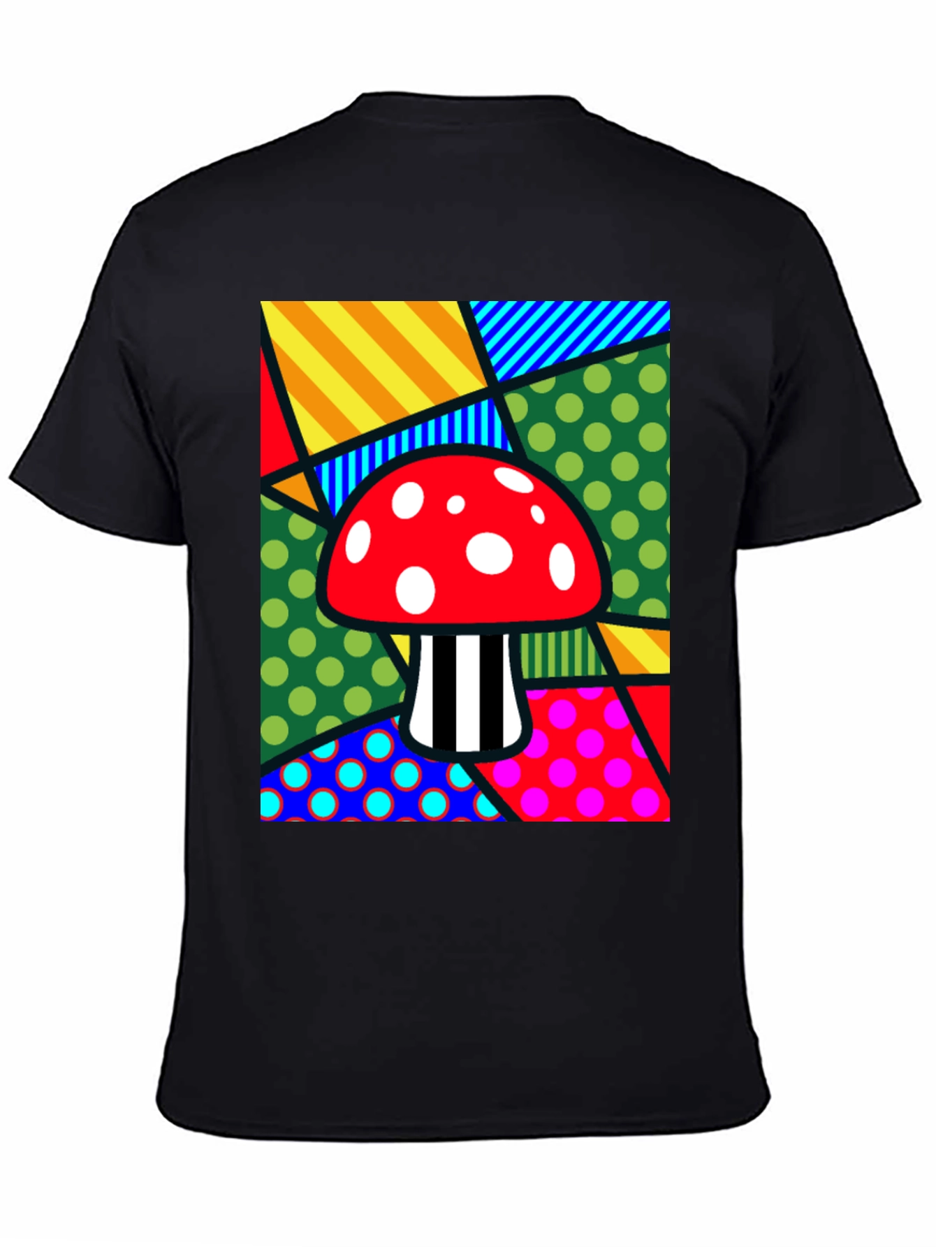 Black Funky Mushroom T-Shirt - Abstract Pop Art Design view 4