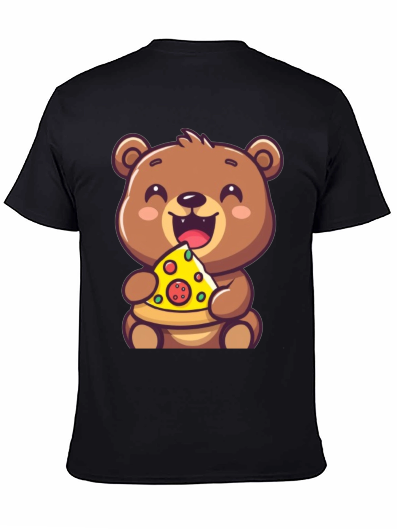 Black Cute Bear Eating Pizza Graphic Tee - Fun & Playful view 4