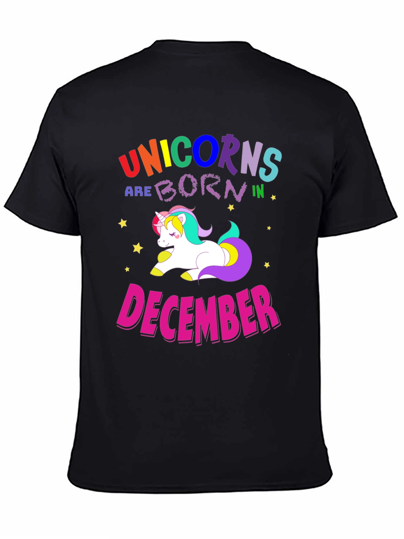 Black Unicorns Born in December T-Shirt view 4