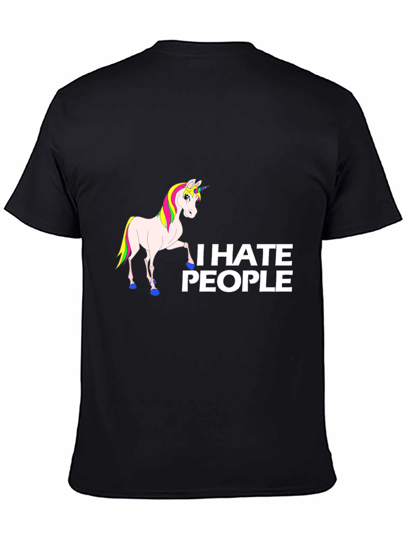Black I Hate People Unicorn Black T-Shirt view 4