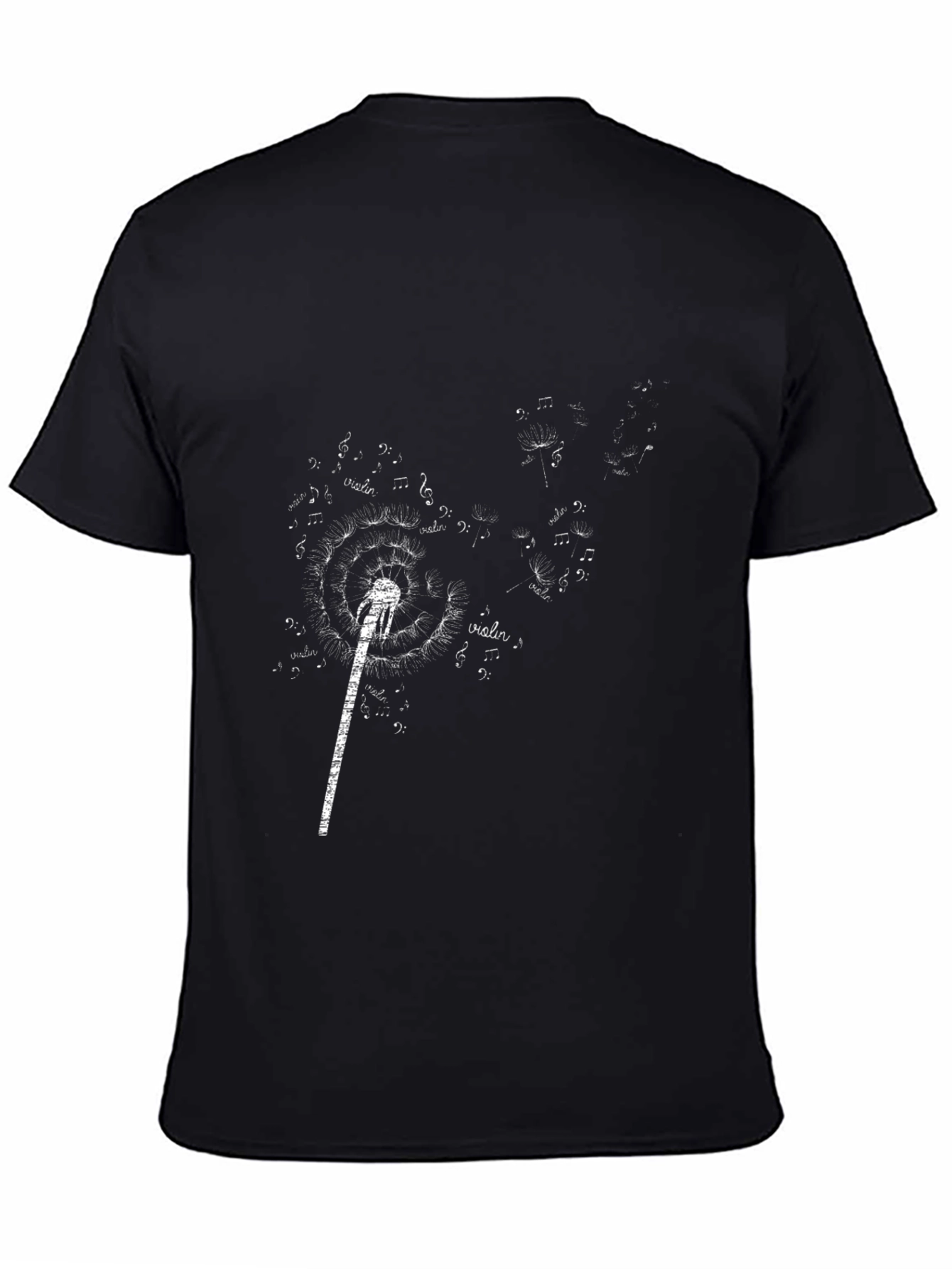 Black Musical Dandelion T-Shirt - Black, Unique Design view 4