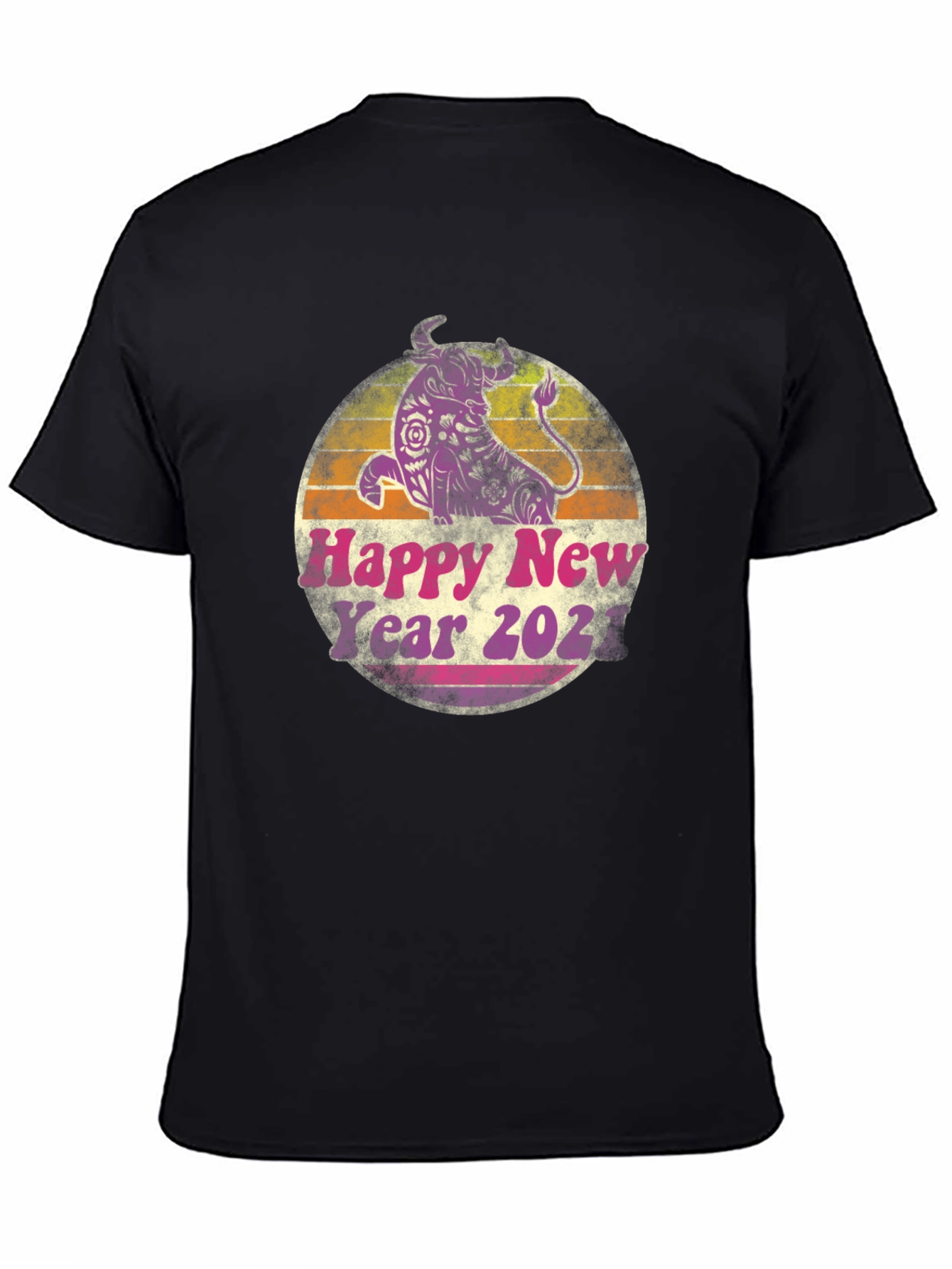 Black Happy New Year 2021 Bull Graphic Tee view 4