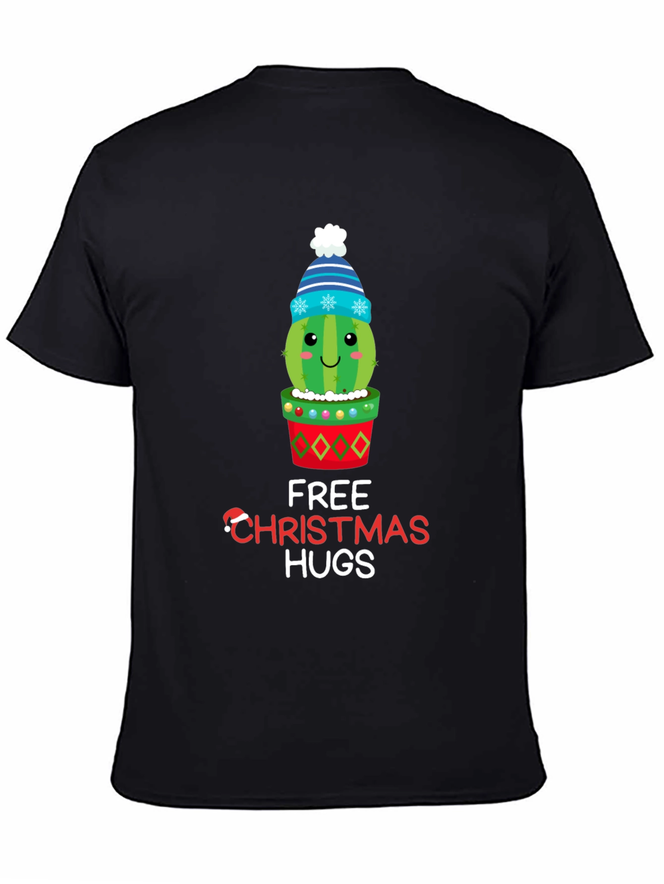 Black Festive Cactus Christmas Hugs T-Shirt view 4