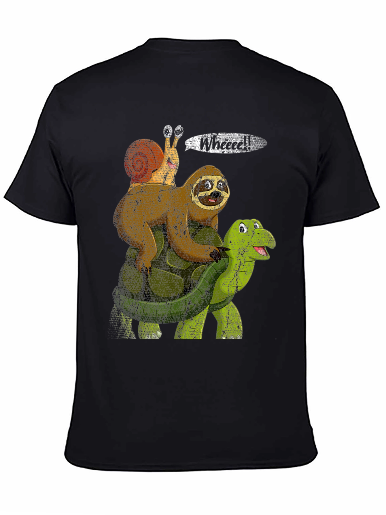 Black Sloth, Snail, Turtle Wheeee! Funny T-Shirt view 4