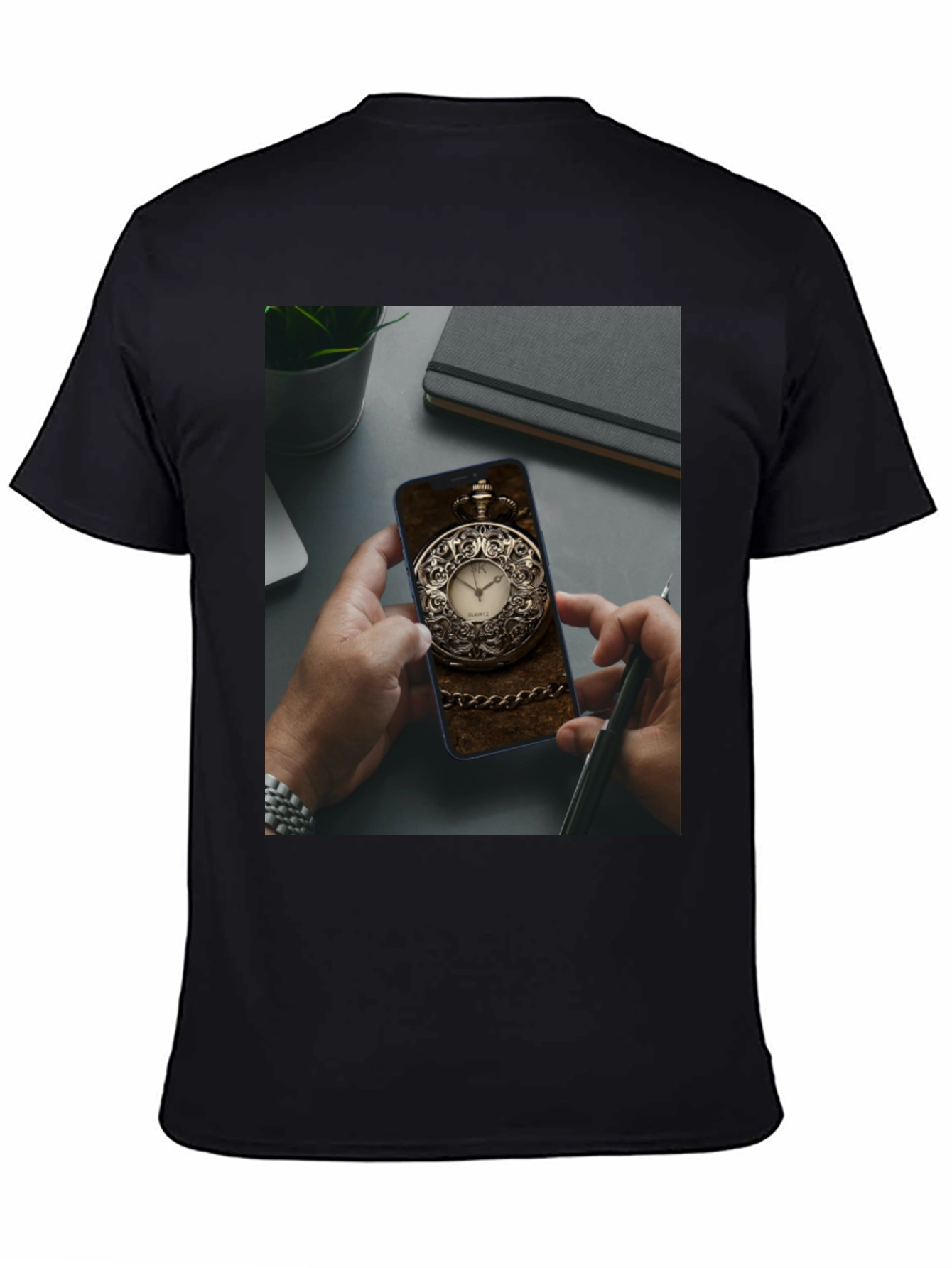 Black Pocket Watch Phone Case Tee view 4