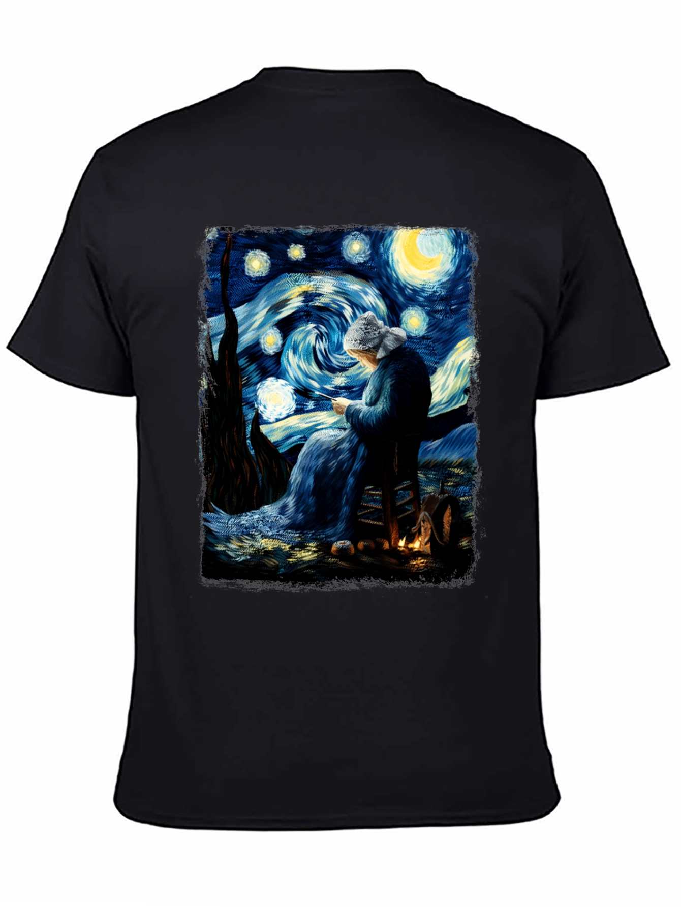 Black Starry Night Knitting T-Shirt view 4