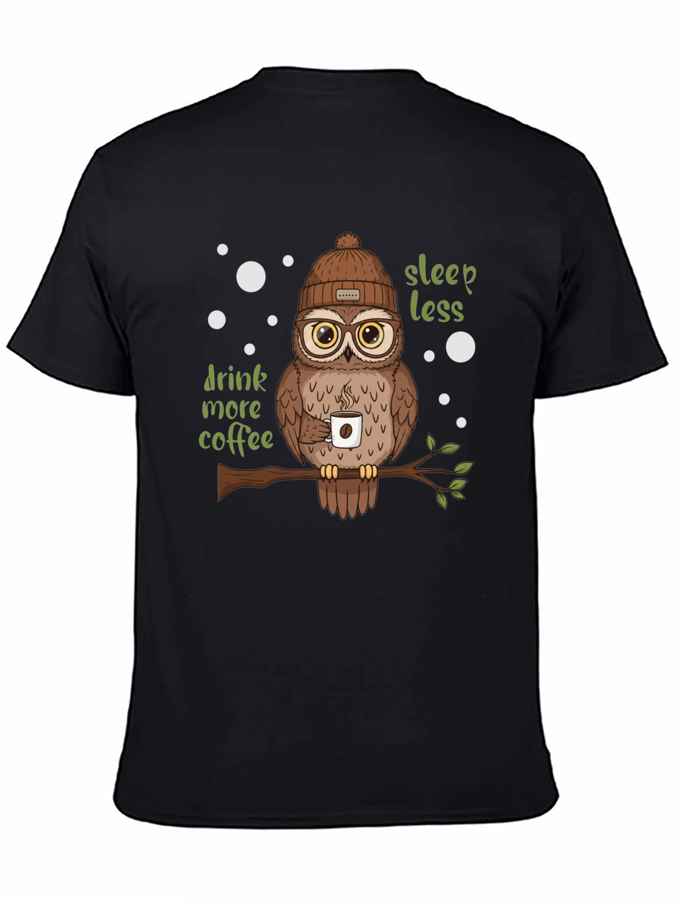 Black Owl Lover T-Shirt - Sleep Less Drink More Coffee view 4
