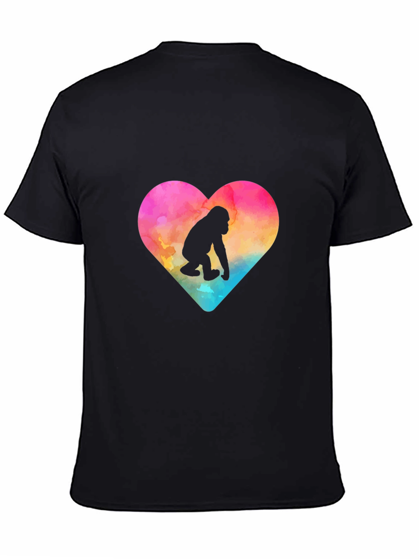 Black Watercolor Gorilla Heart Graphic Tee view 4
