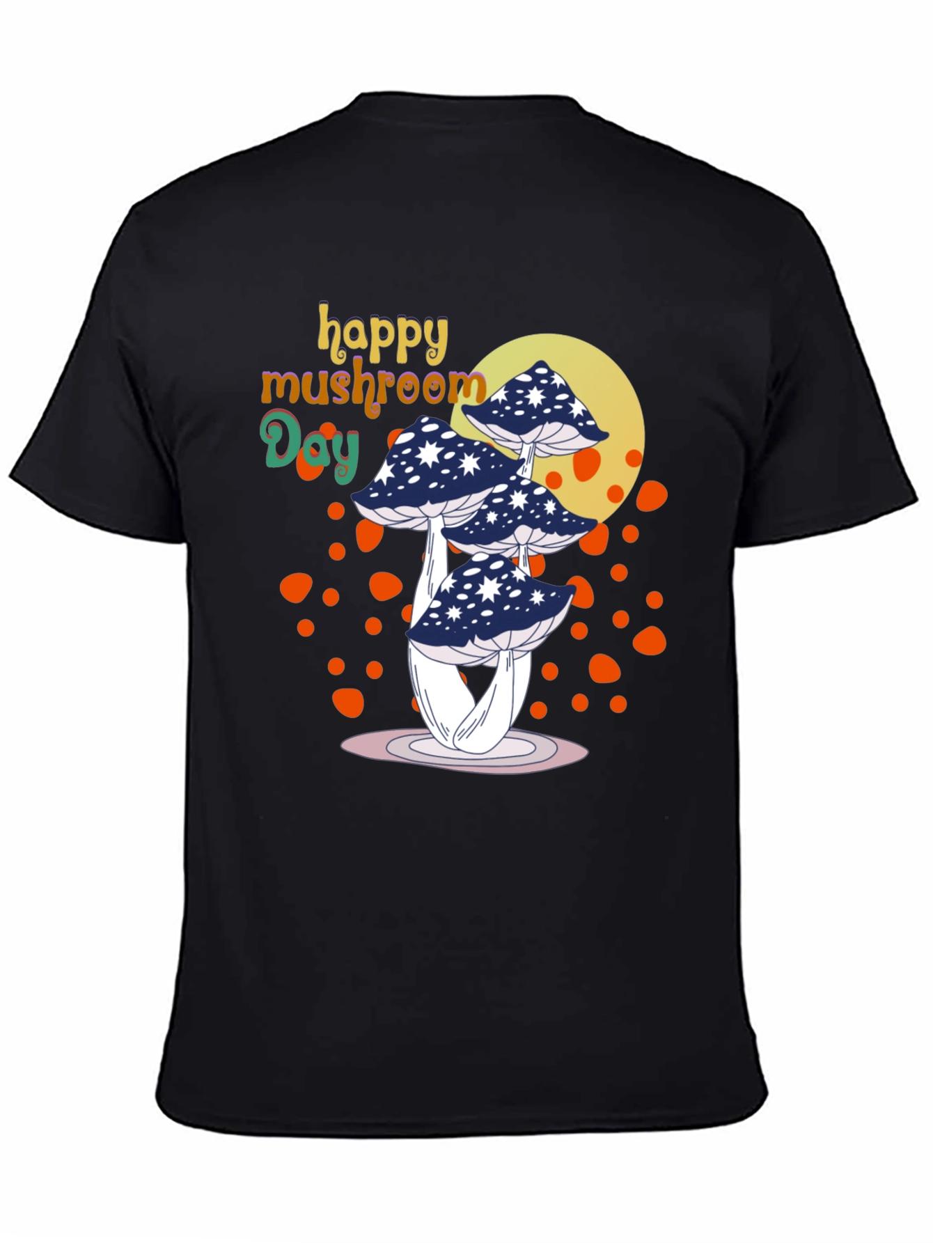 Black Happy Mushroom Day T-Shirt - Unique Graphic Tee view 4