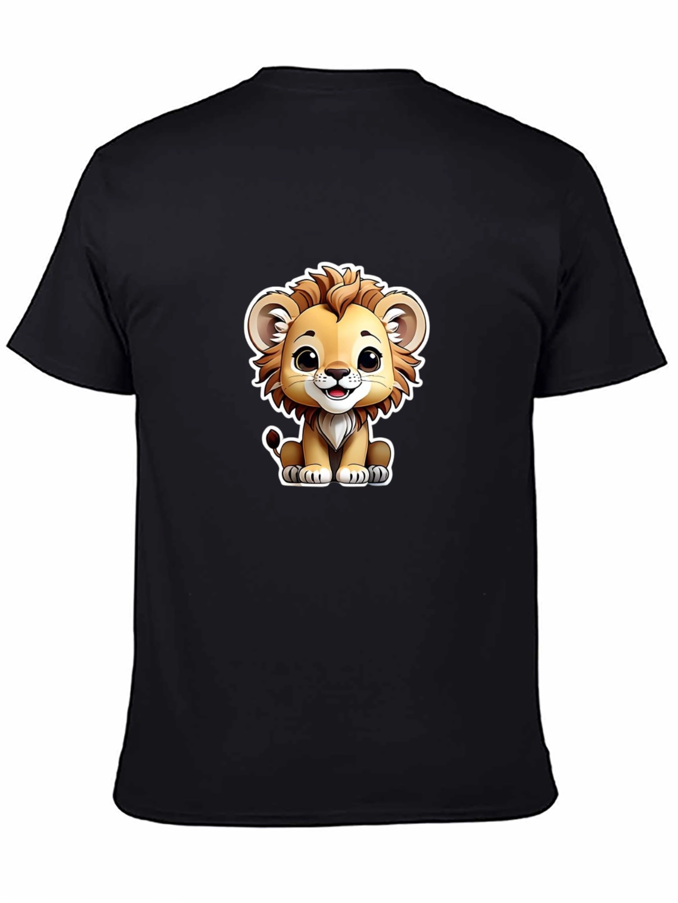 Black Cute Lion Graphic Tee - Black Cotton T-Shirt view 4