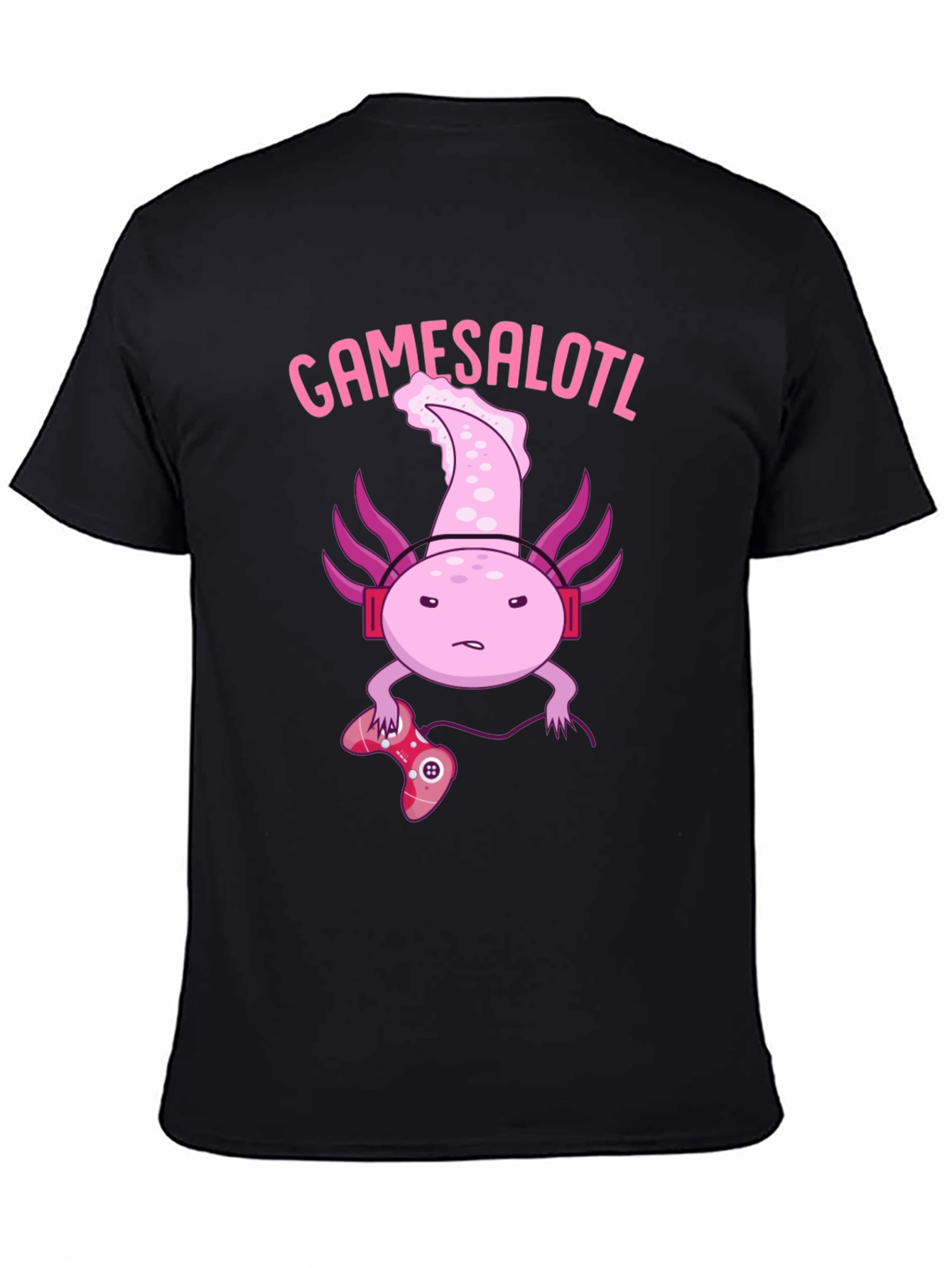Black Gamesalotl Gamer Axolotl Black Graphic T-Shirt view 4