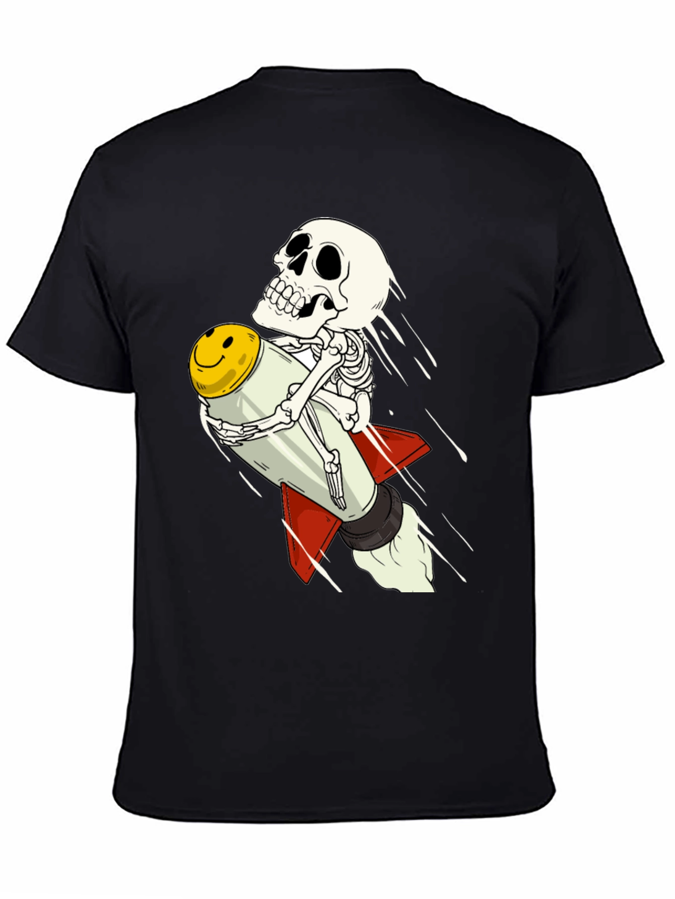 Black Skeleton Rocket Rider T-Shirt - Black Cotton Tee view 4