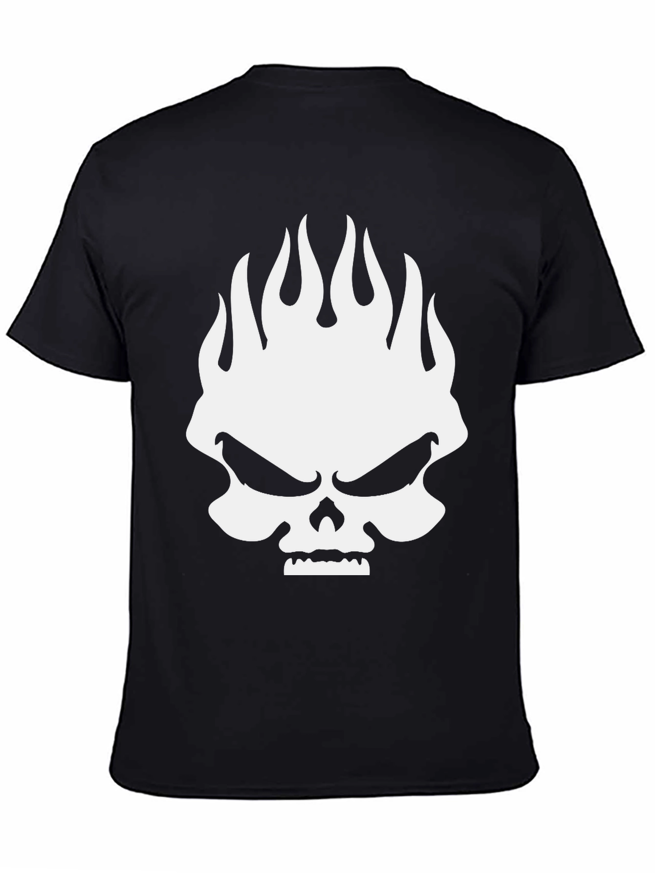 Black Skull Flames Graphic Print Men's Black T-Shirt view 4
