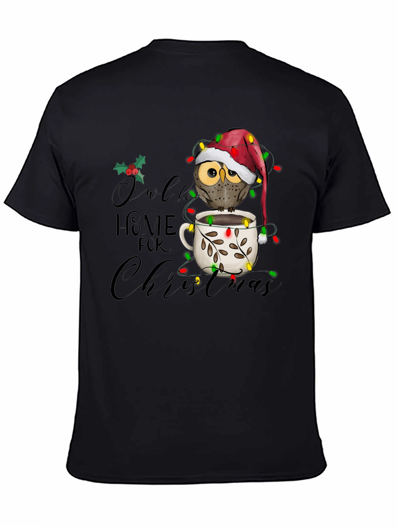 Black Owl Be Home for Christmas Graphic Tee view 4