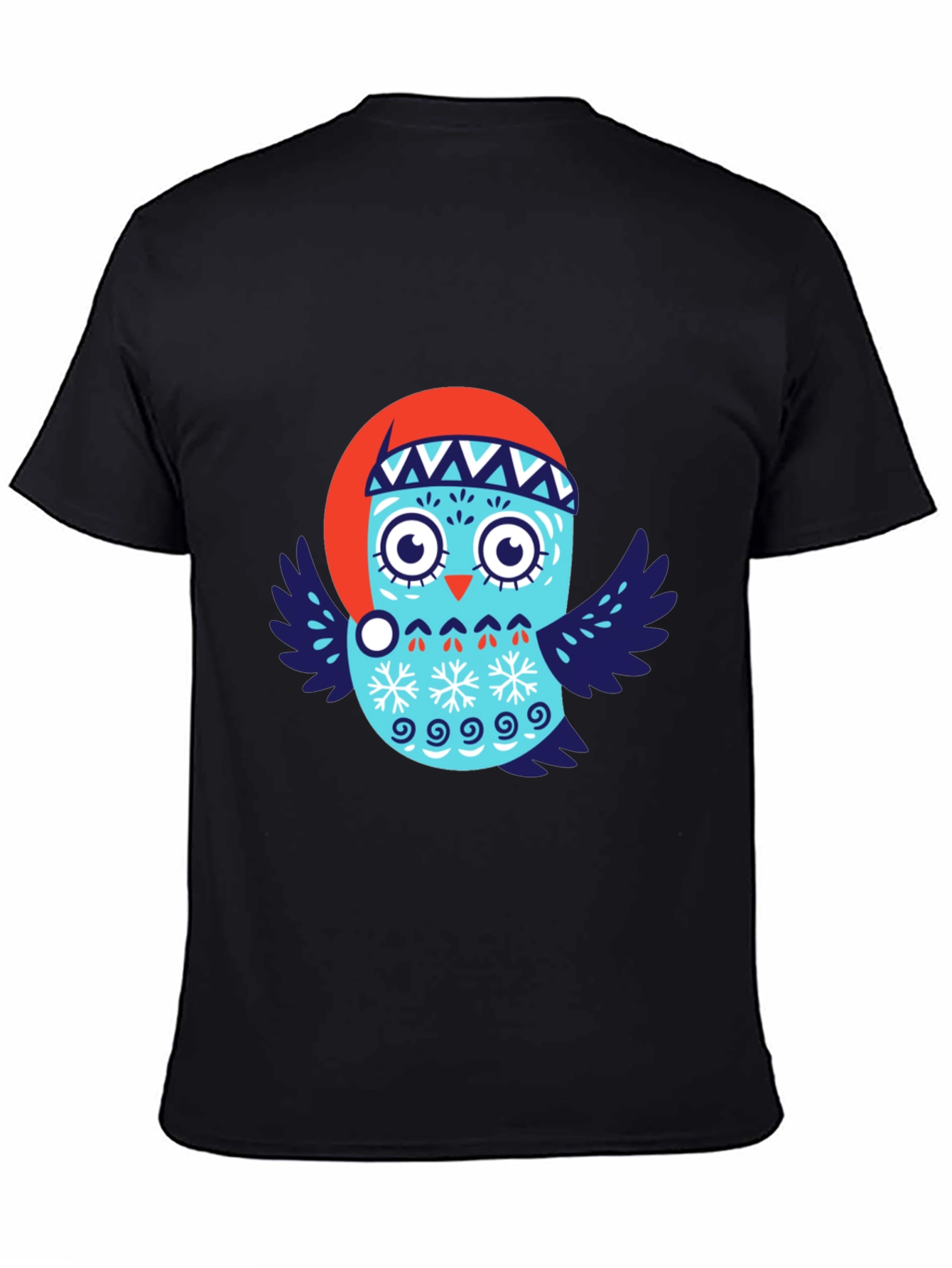 Black Festive Owl T-Shirt - Holiday Design view 4