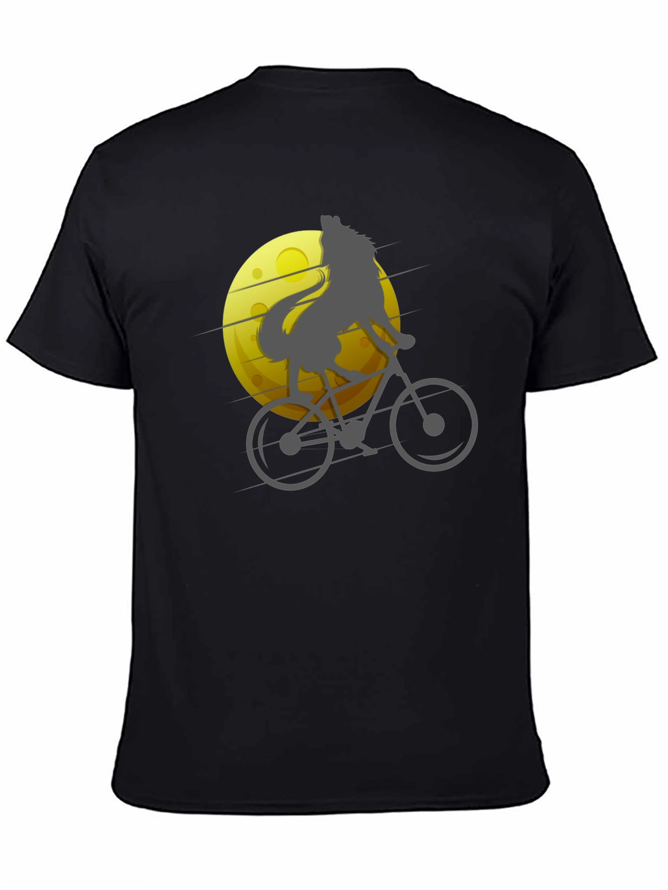 Black Wolf Riding Bike T-Shirt - Moon Graphic Tee view 4