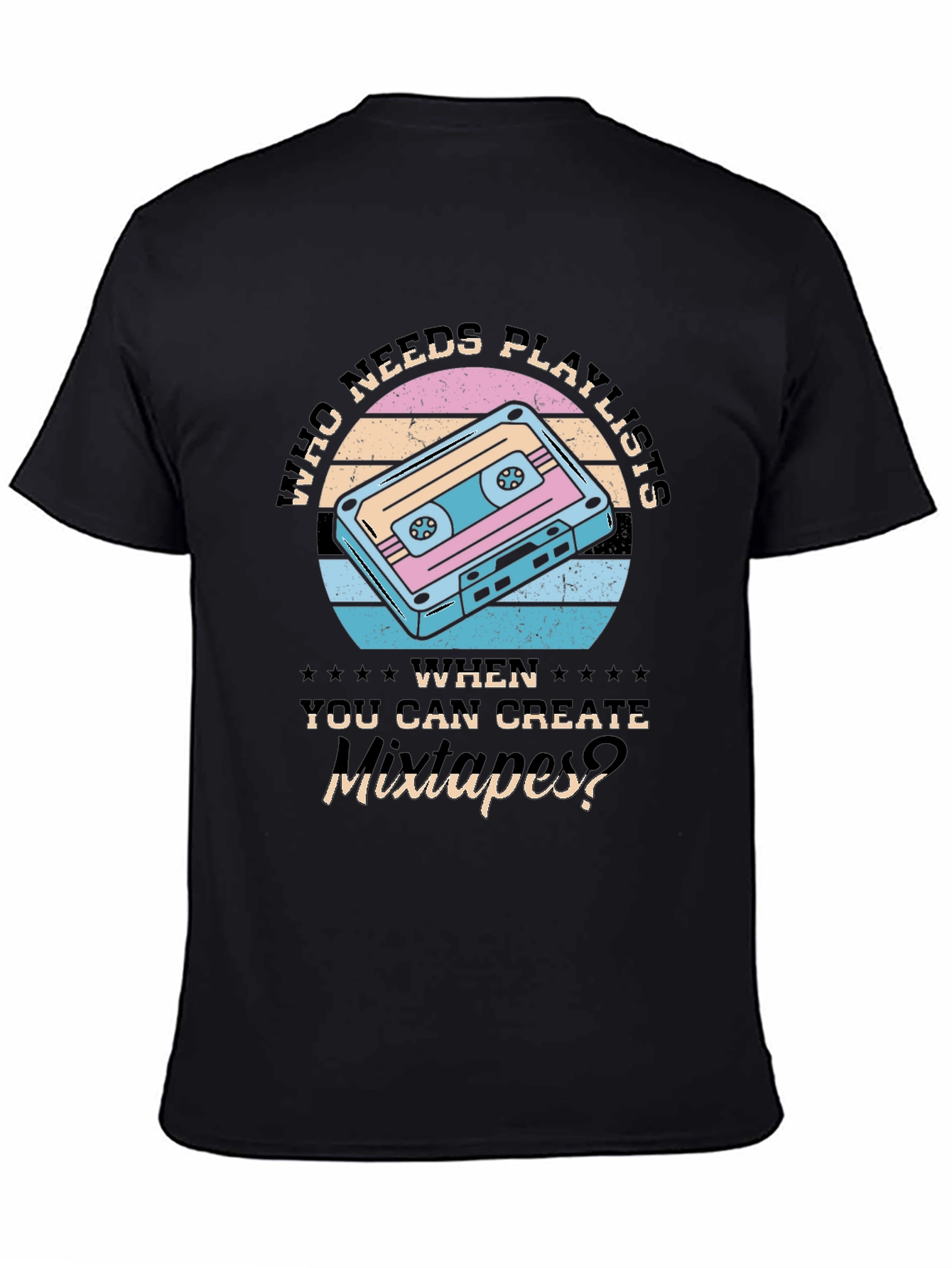 Black Retro Mixtape T-Shirt - Who Needs Playlists? view 4