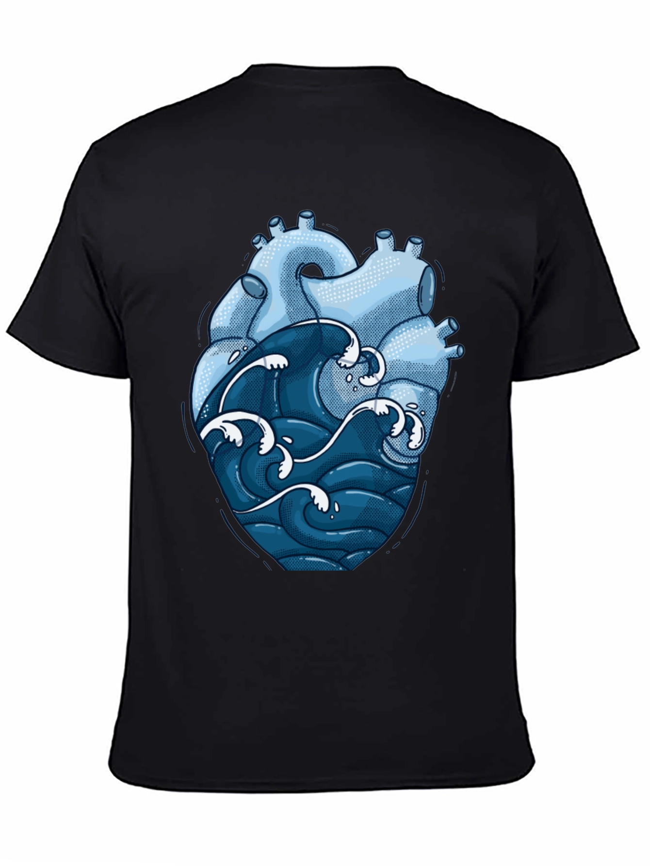 Black Anatomical Heart & Ocean Wave Graphic Tee view 4