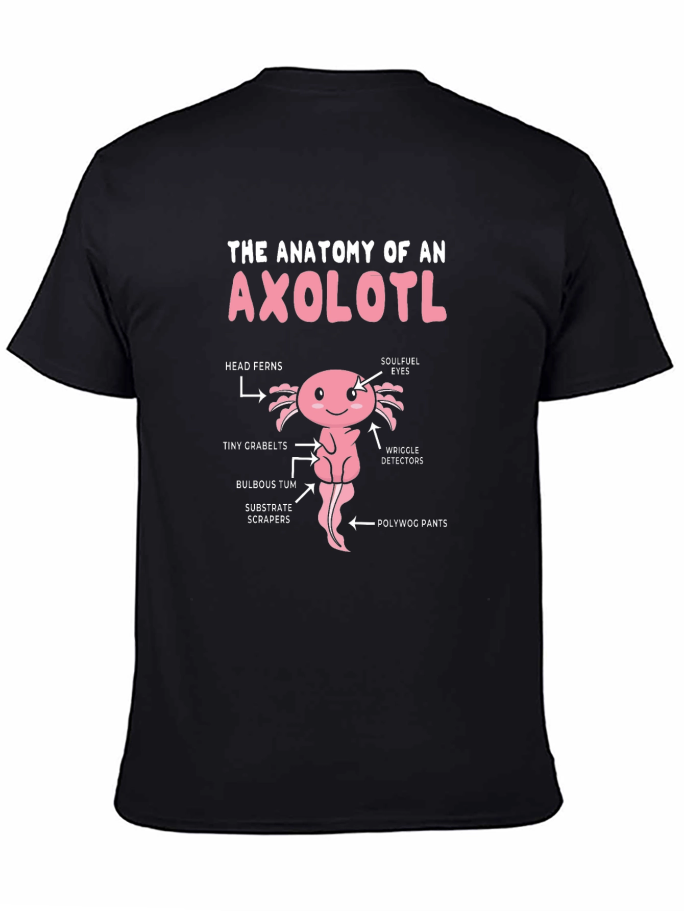 Black Anatomy of an Axolotl Funny T-Shirt view 4