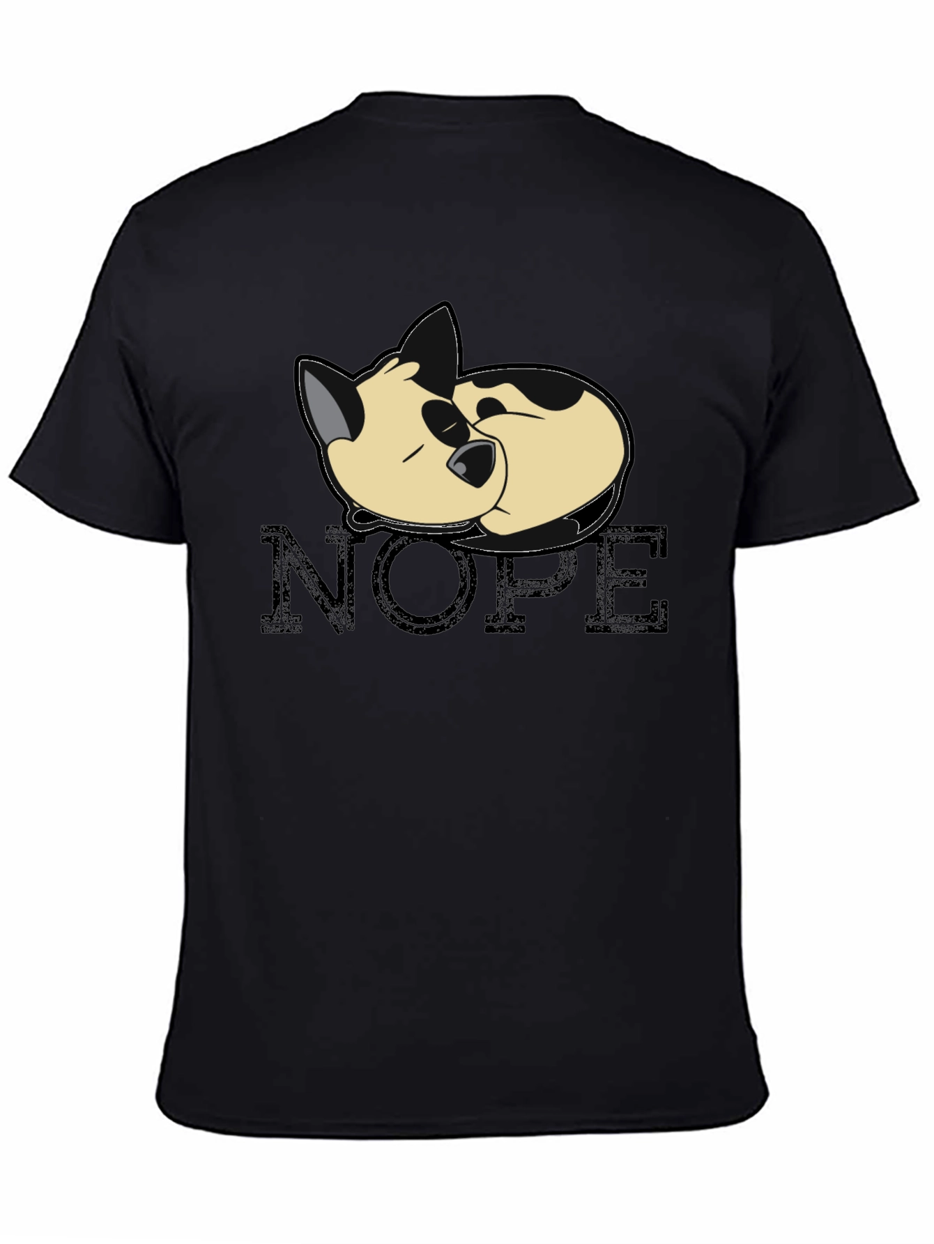 Black Nope Cat Black T-Shirt - Relaxed Sleepy Kitten Tee view 4