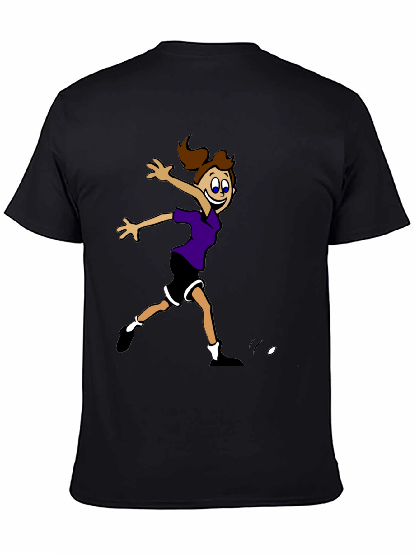 Black Cartoon Girl's Sporty Graphic Black T-Shirt view 4