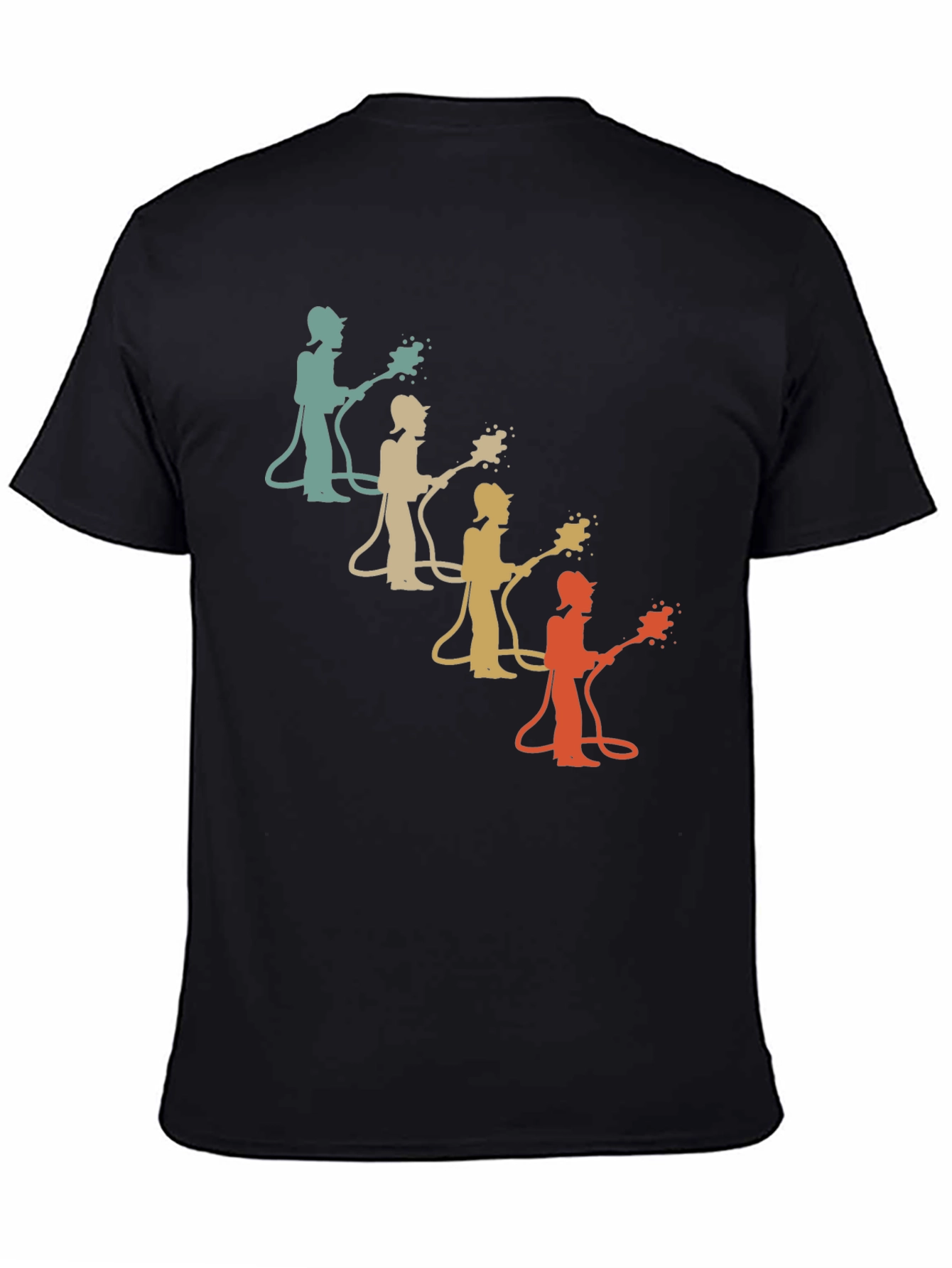 Black Retro Firefighter T-Shirt: Cool Vintage Design view 4