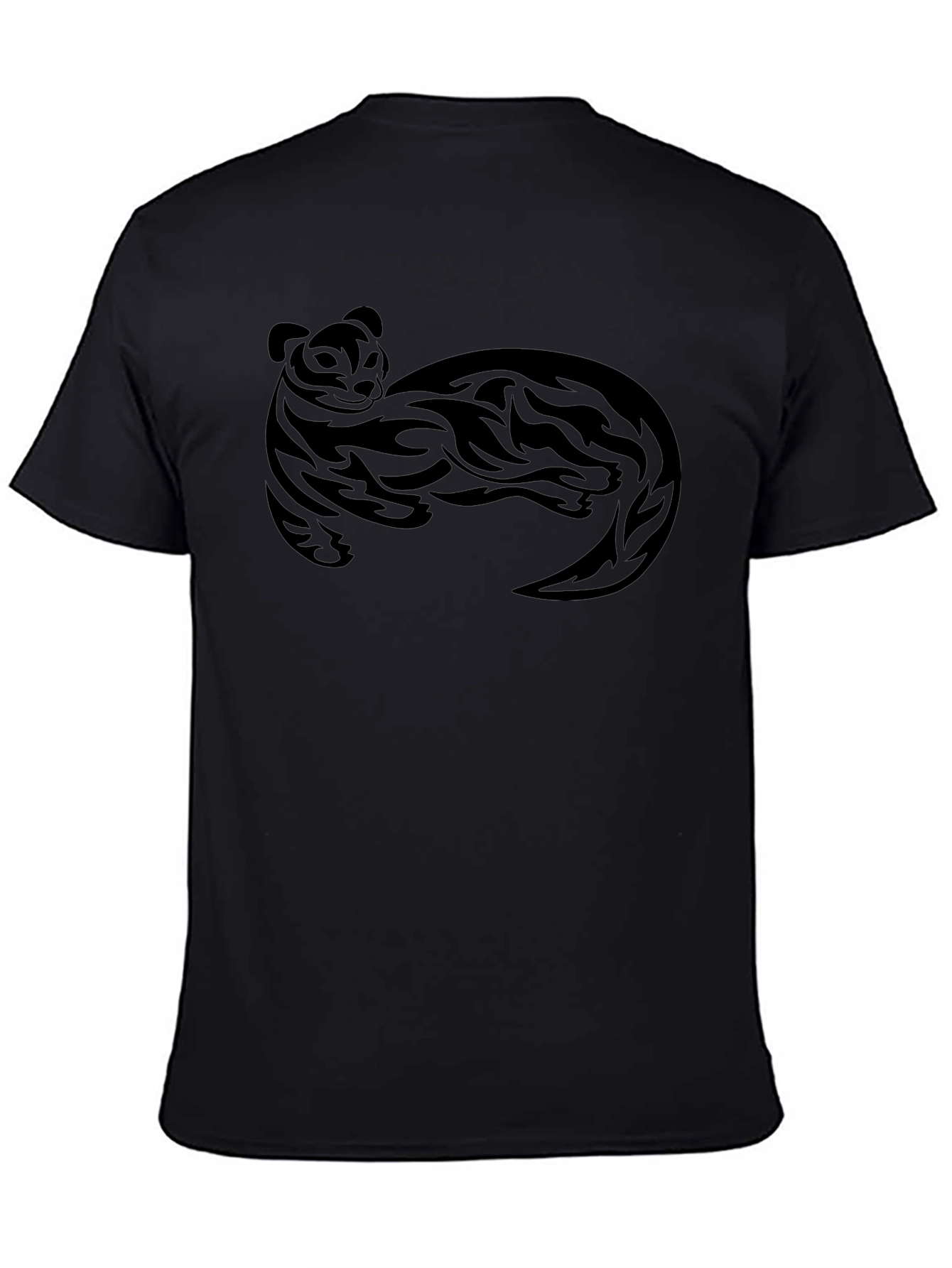 Black Tribal Otter Design Black T-Shirt view 4
