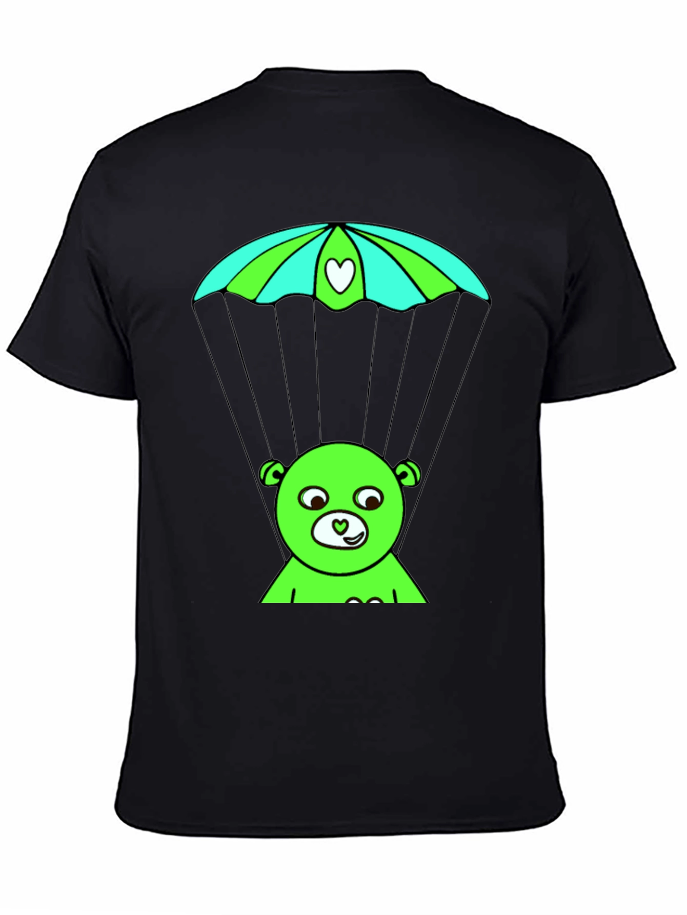 Black Whimsical Bear Parachute T-Shirt view 4