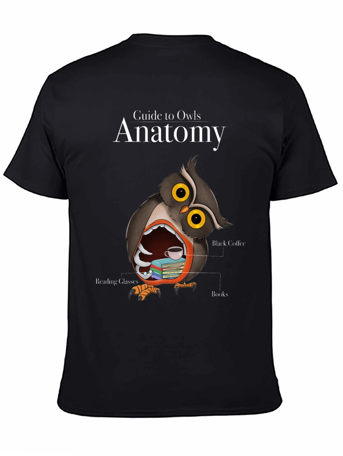 Black Owl Anatomy T-Shirt - Guide to Owls Novelty Tee view 4