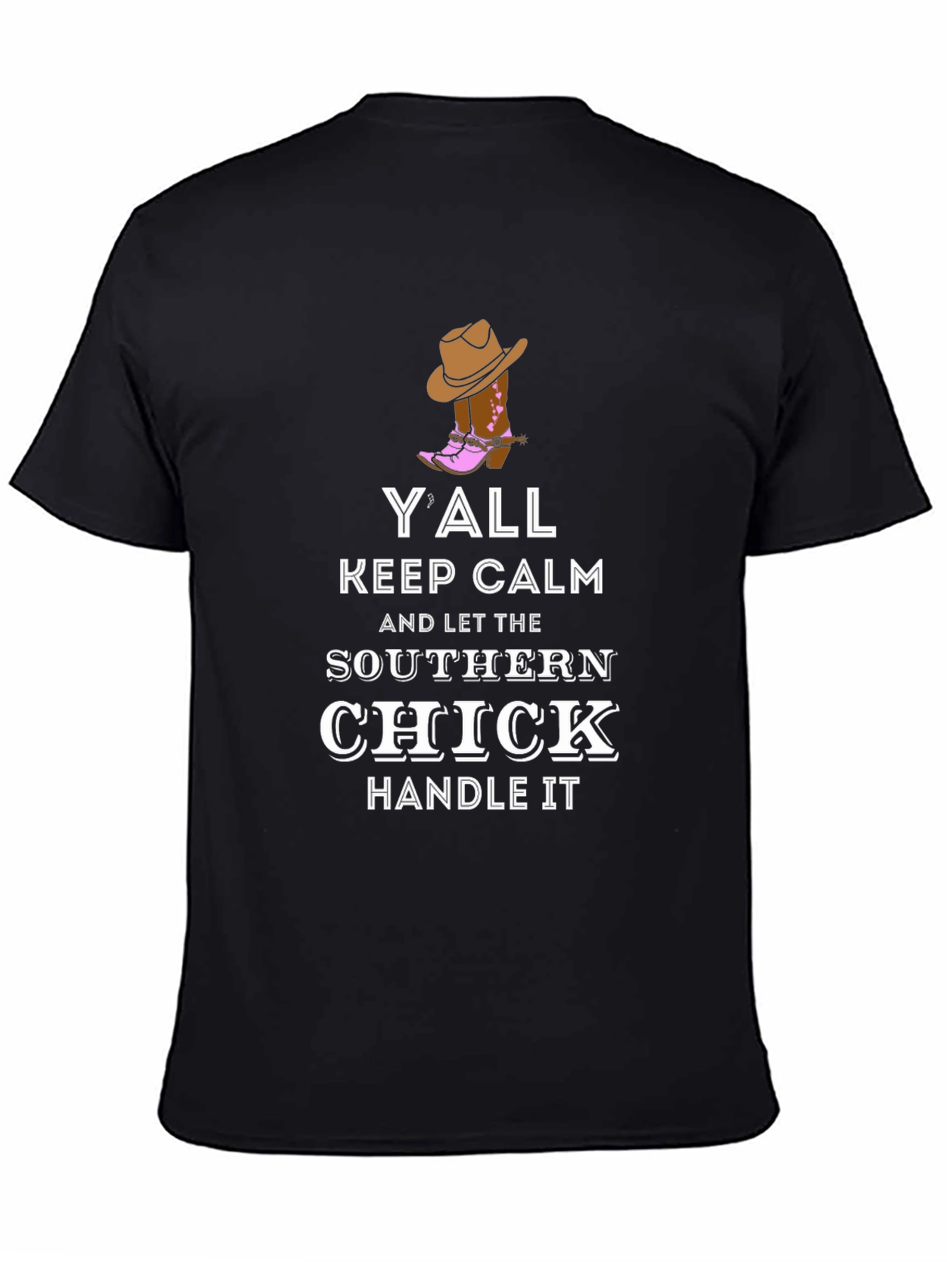 Black Y'all Keep Calm Southern Chick T-Shirt view 4